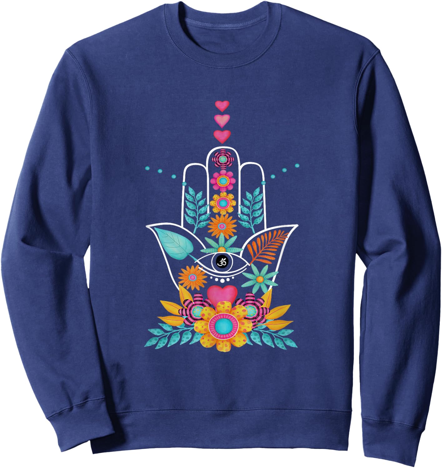 Hamsa Evil Eye Hand Of Fatima Flowers Protection Symbol Gift Sweatshirt - Sweatshirt | Navy