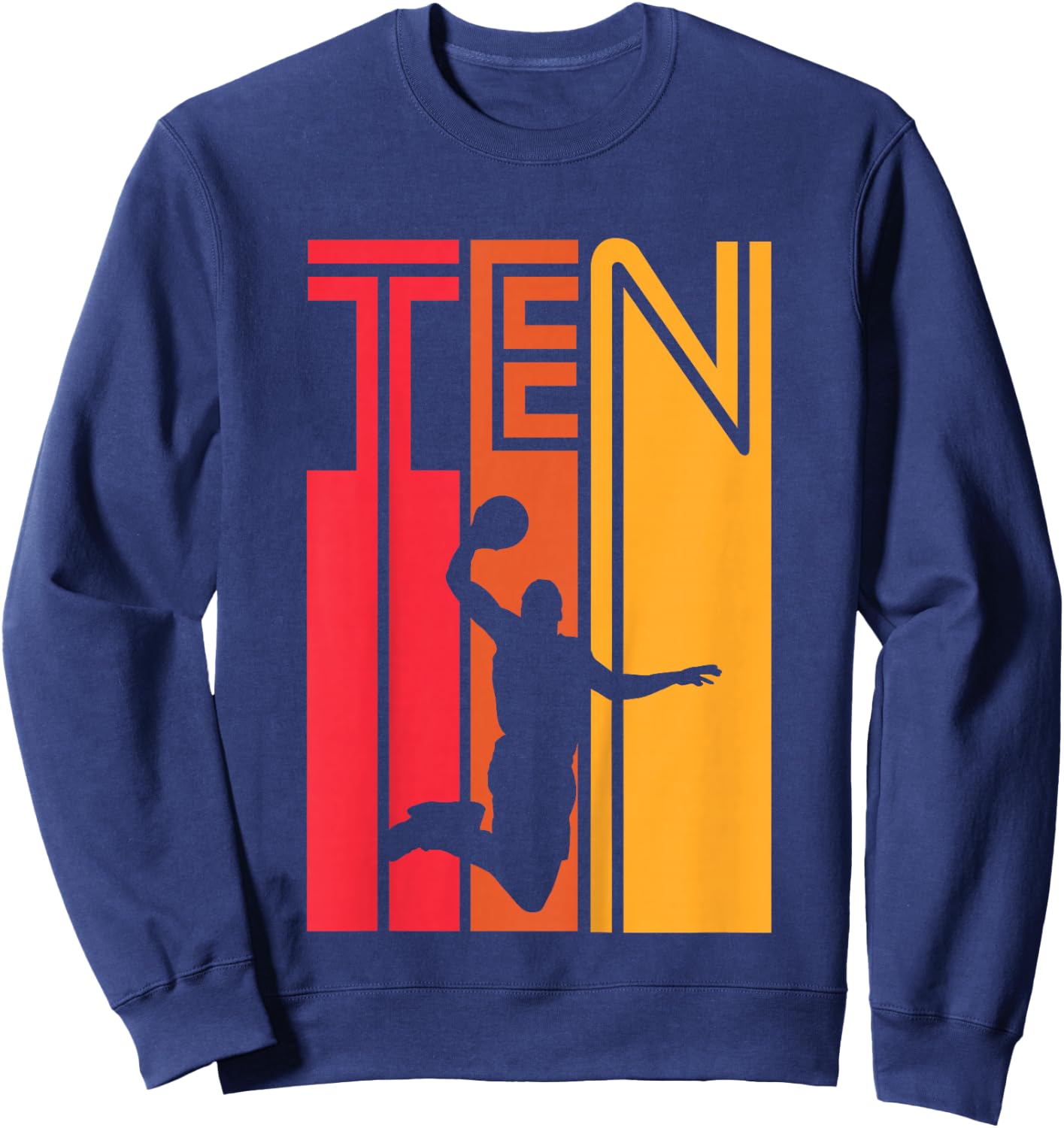 10th Birthday Basketball Lover Gift 10 Years Old Retro Sweatshirt - Sweatshirt | Navy