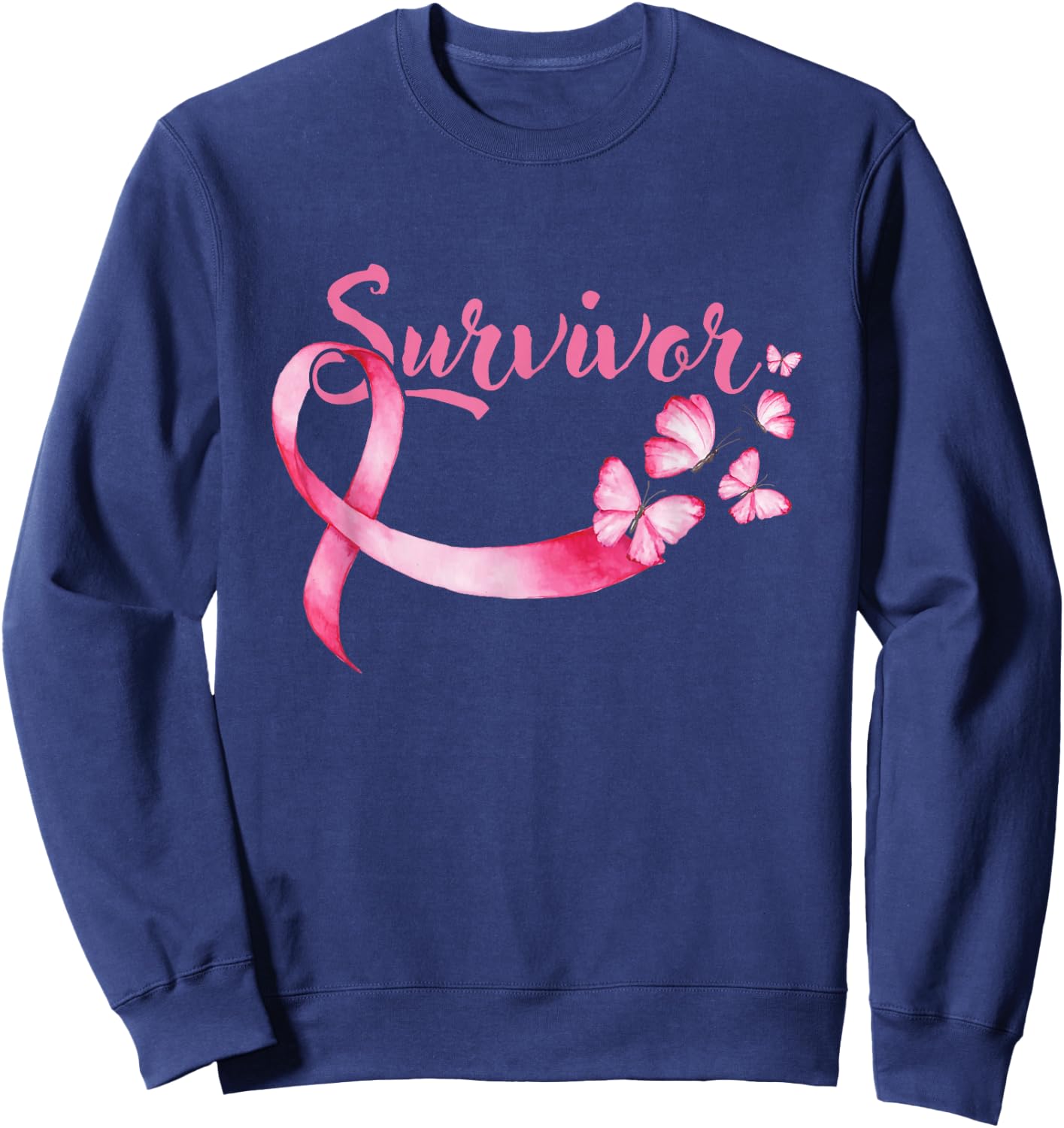 Breast Cancer Awareness Pink Butterflies Band Survivors Sweatshirt - Sweatshirt | Navy