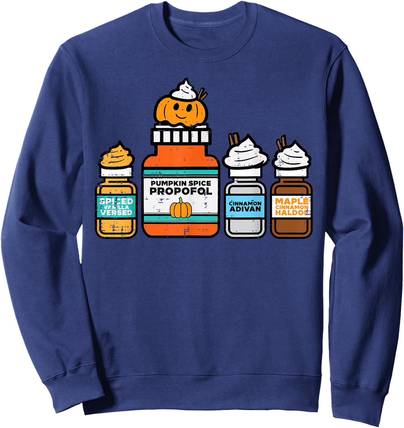 Halloween Nurse Pumpkin Spice Propofol Costume Scrub Top Sweatshirt - Sweatshirt | Navy