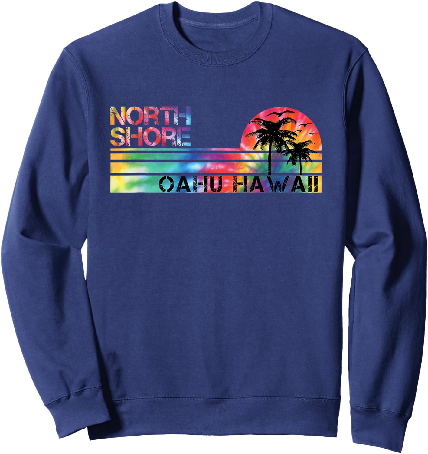 North Shore Oahu Hawaii Tie Dye Vintage Inspired Striped Sweatshirt - Sweatshirt | Navy