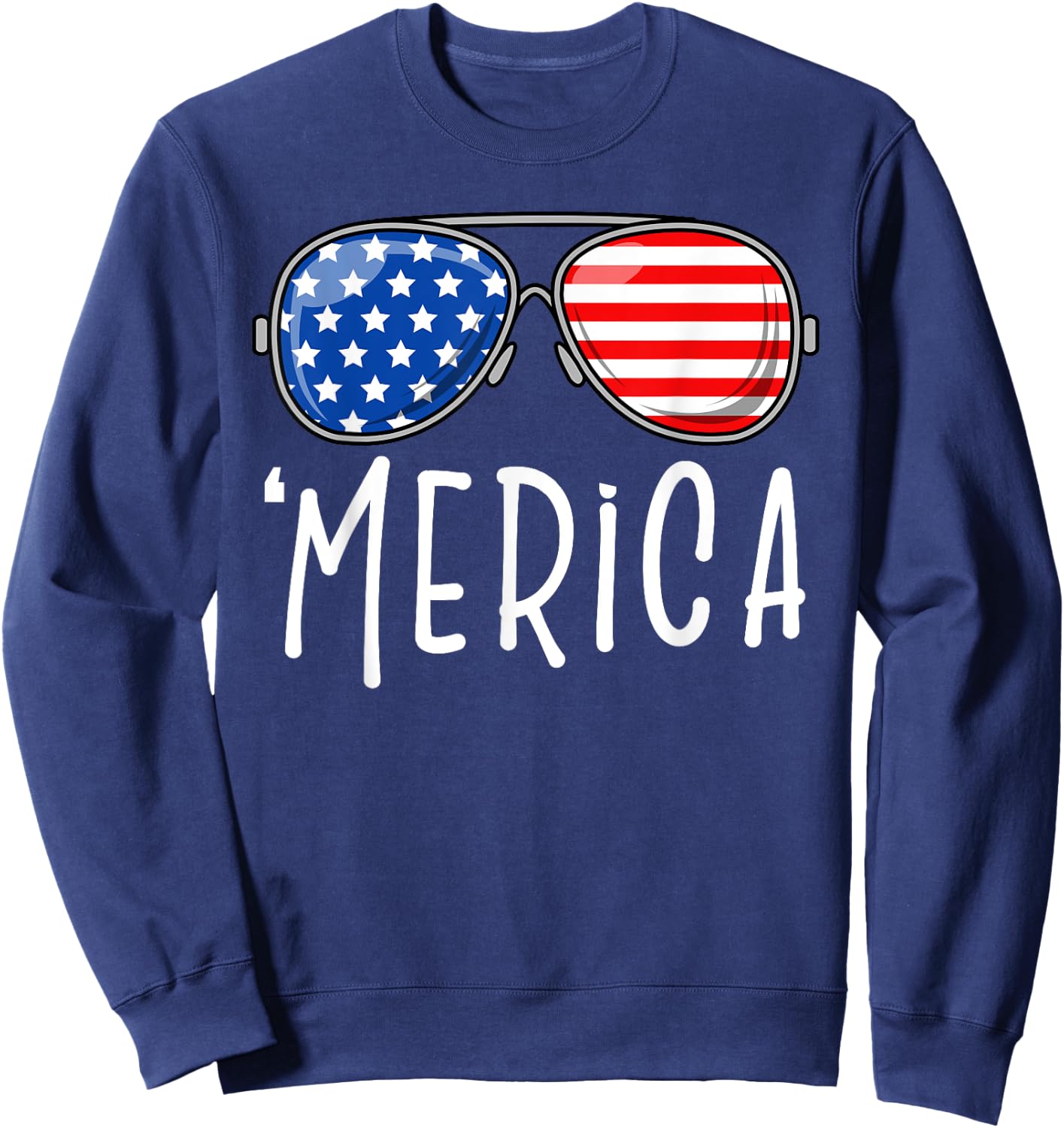 Merica Sunglasses | USA Flag 4th Of July Costume Women Kids Men Sweatshirt - Sweatshirt | Navy