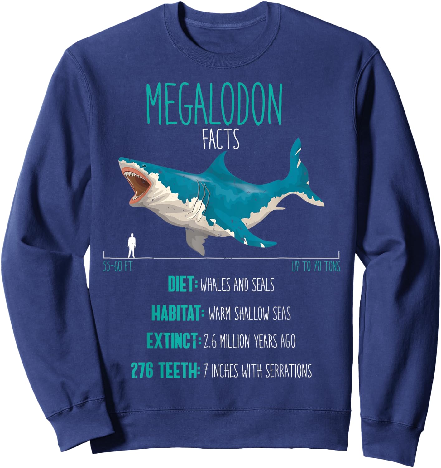Megalodon Shirt - Shark Facts Lover Sweatshirt - Sweatshirt | Navy