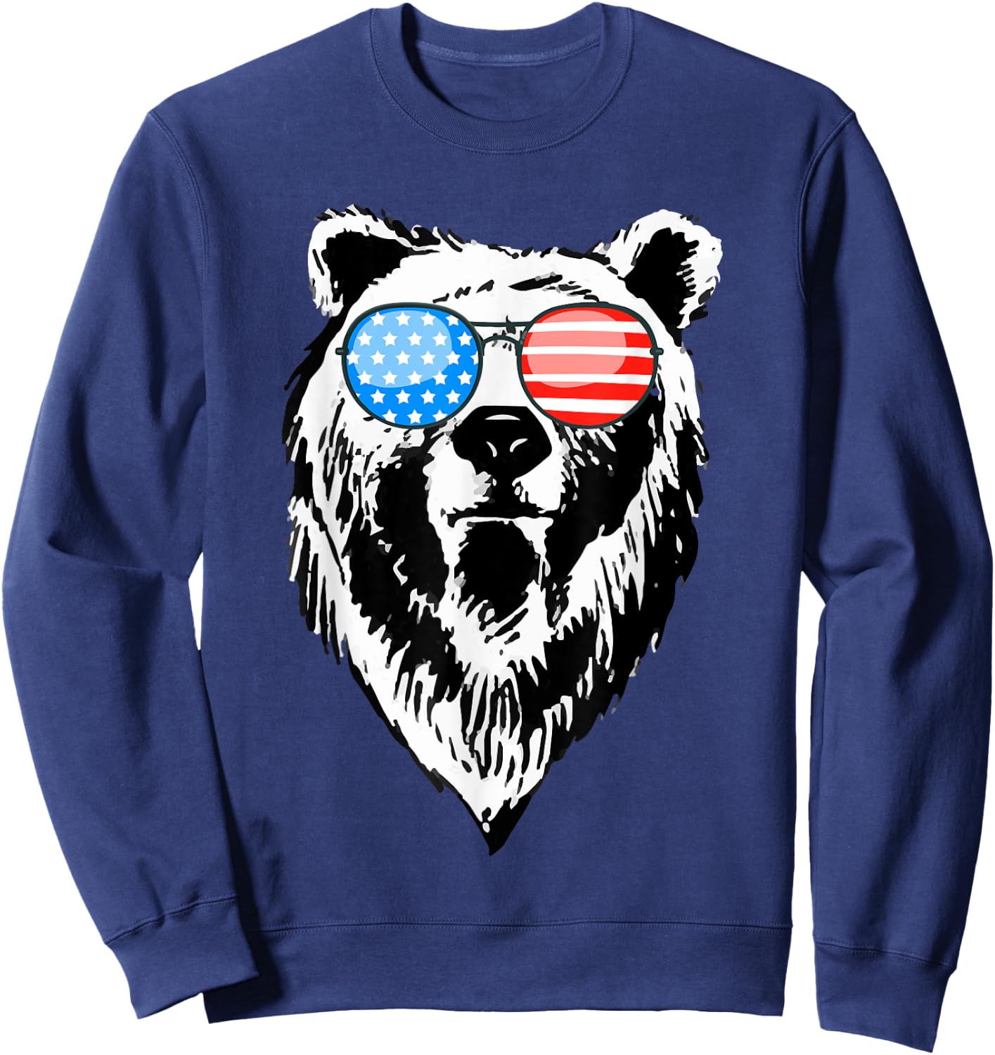 Funny Bear American USA Flag Sunglasses Camping Hunting Gift Sweatshirt - Sweatshirt | Navy