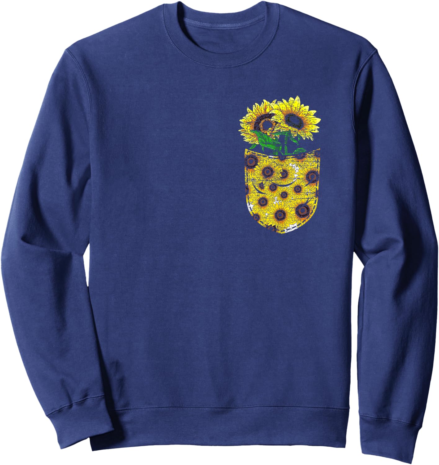Blossom Yellow Flower Florist Floral Cute Pocket Sunflower Sweatshirt - Sweatshirt | Navy