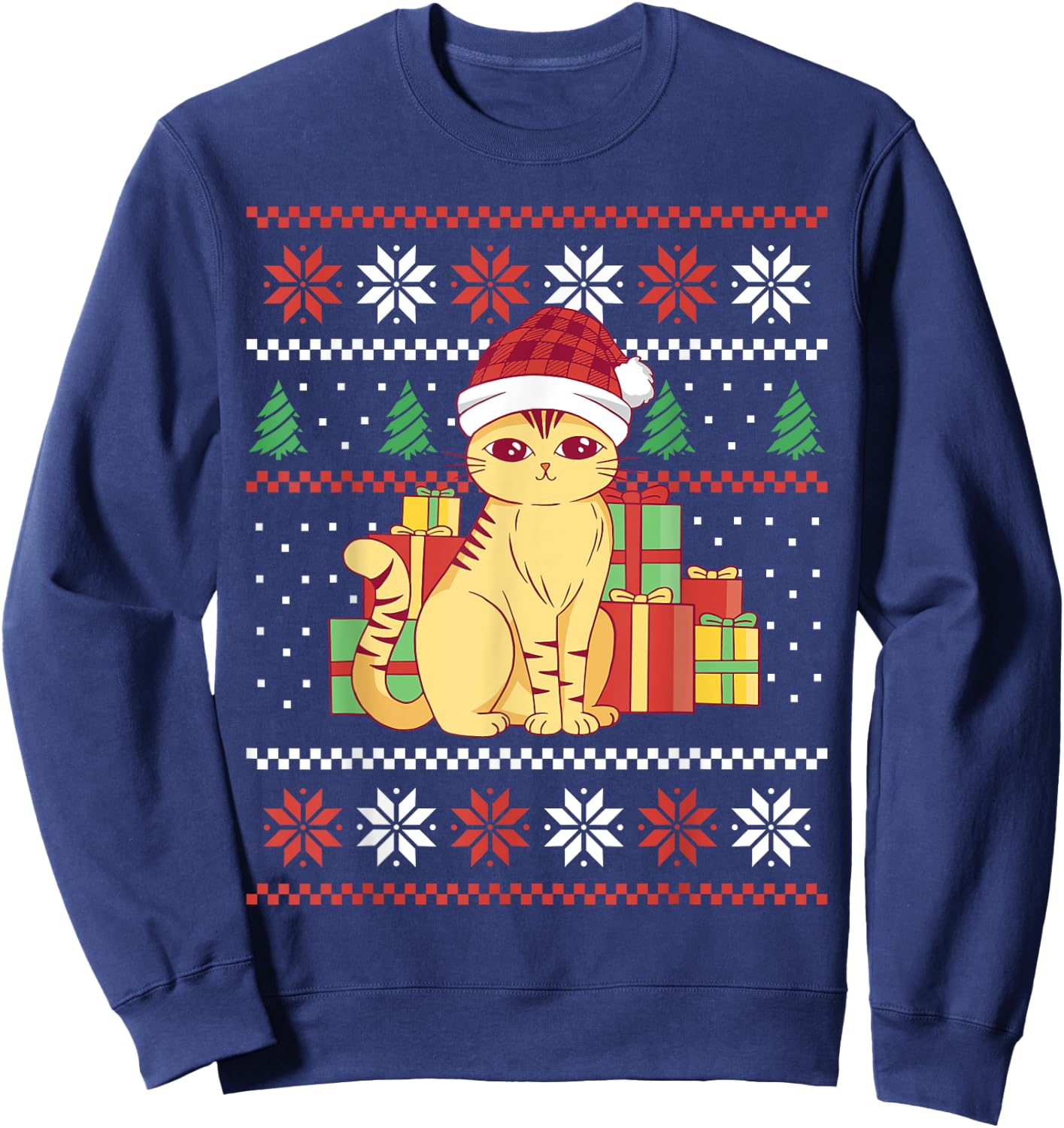 Funny Ugly Christmas Sweater Cat Design Xmas Men Women Kids Sweatshirt - Sweatshirt | Navy
