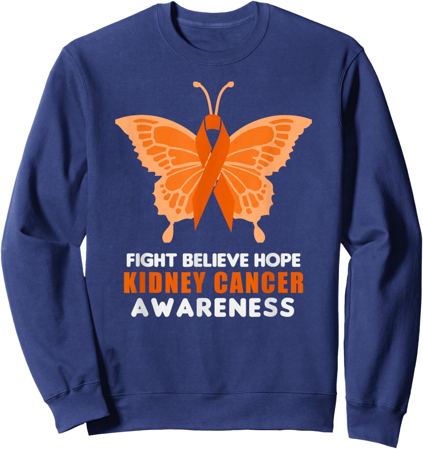 Kidney Cancer Awareness Month Orange Ribbon Butterfly Sweatshirt - Sweatshirt | Navy