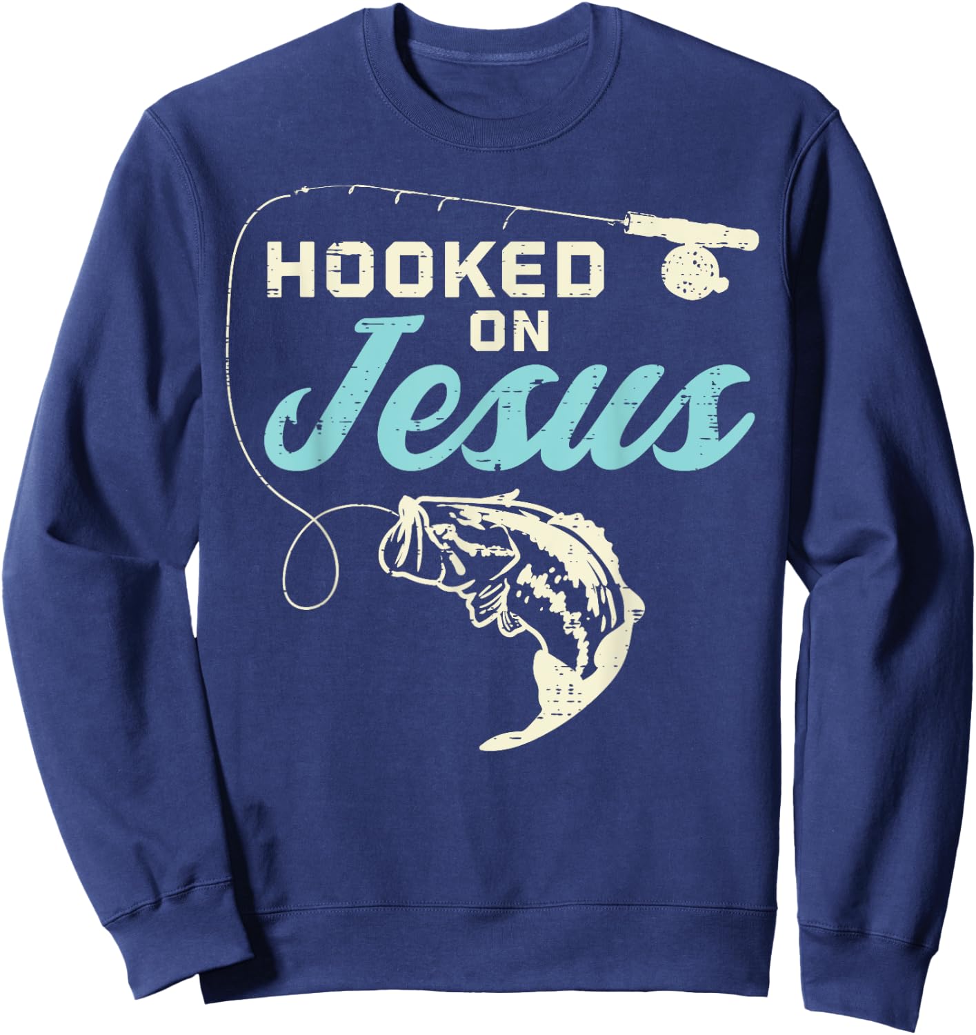 Hook On Jesus Bass Fishing Christian Religious God Gift Sweatshirt - Sweatshirt | Navy