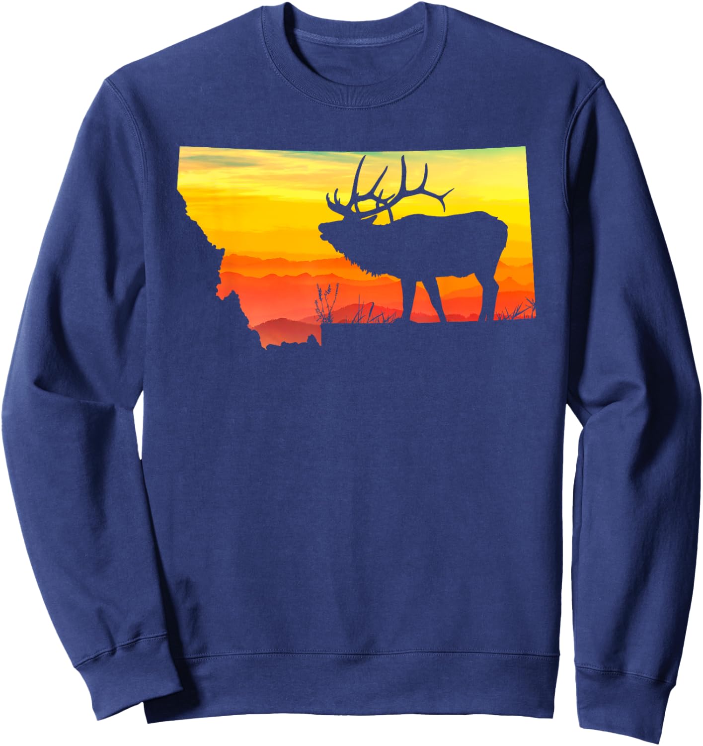 Montana Elk Hunter Dad Vintage Retro Sun Bow Hunting Gift II Sweatshirt - Sweatshirt | Navy
