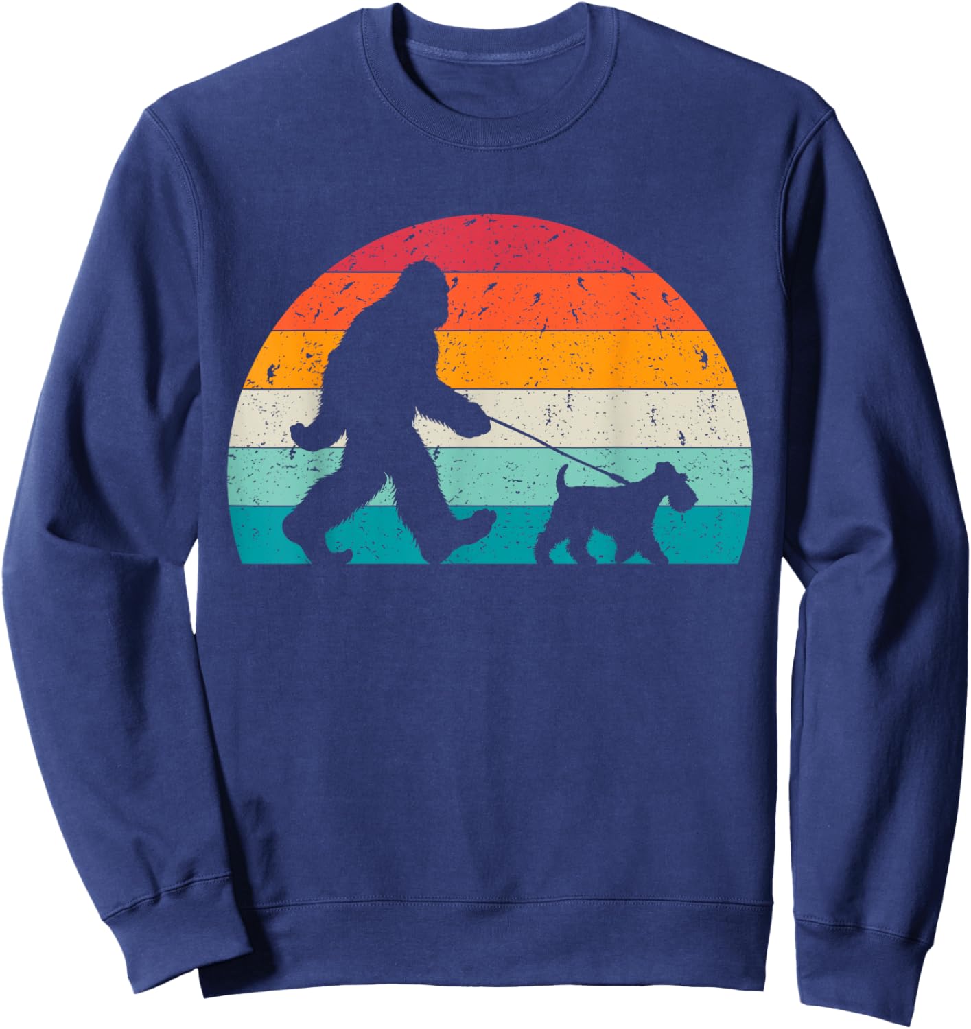 Bigfoot Walking a Dog Funny Welsh Terrier Lovers Dog Dad Sweatshirt - Sweatshirt | Navy