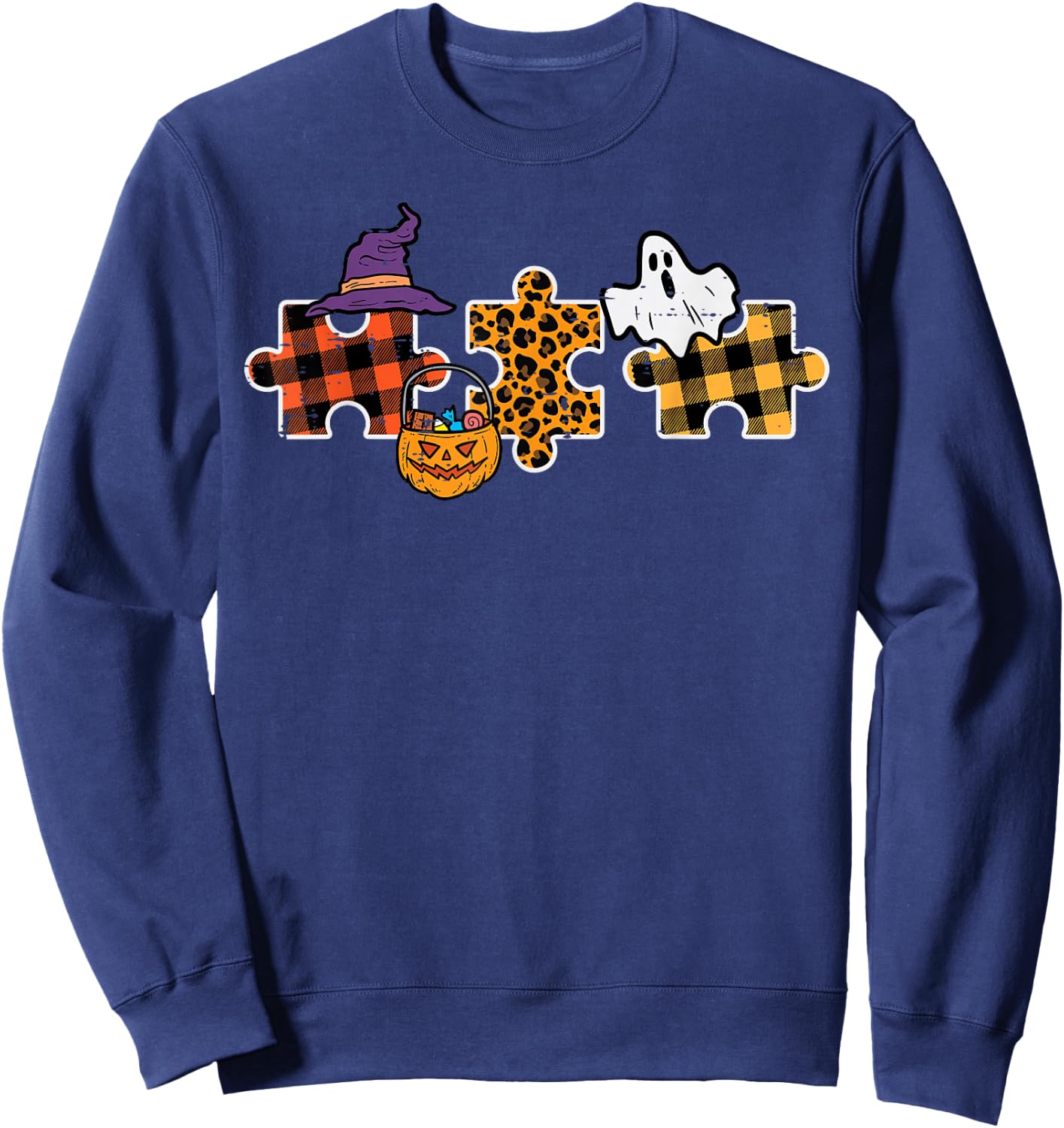Halloween Autism Awareness Puzzle Costume Men Women Kids Sweatshirt - Sweatshirt | Navy