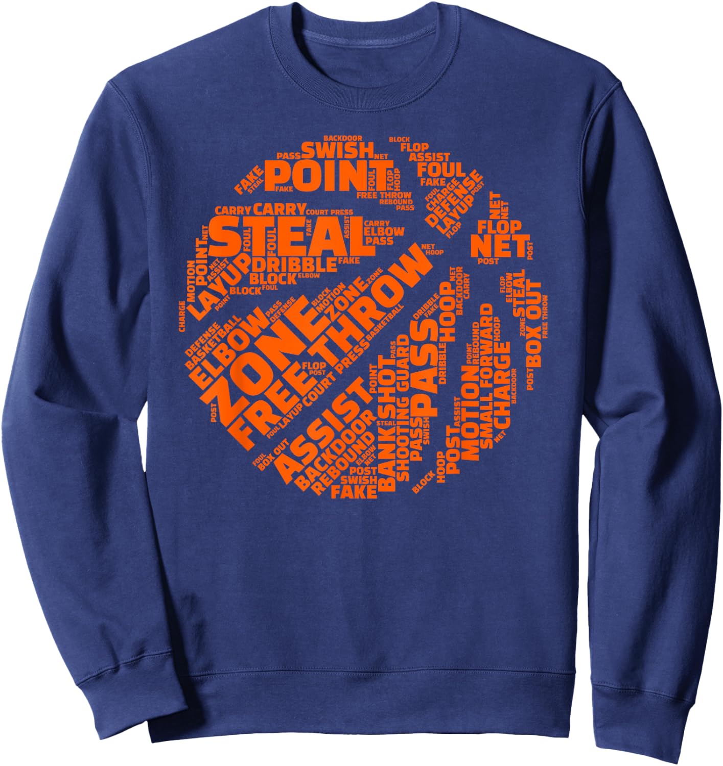 Basketball Terms Motivational Word Cloud for Ball Player Sweatshirt - Sweatshirt | Navy