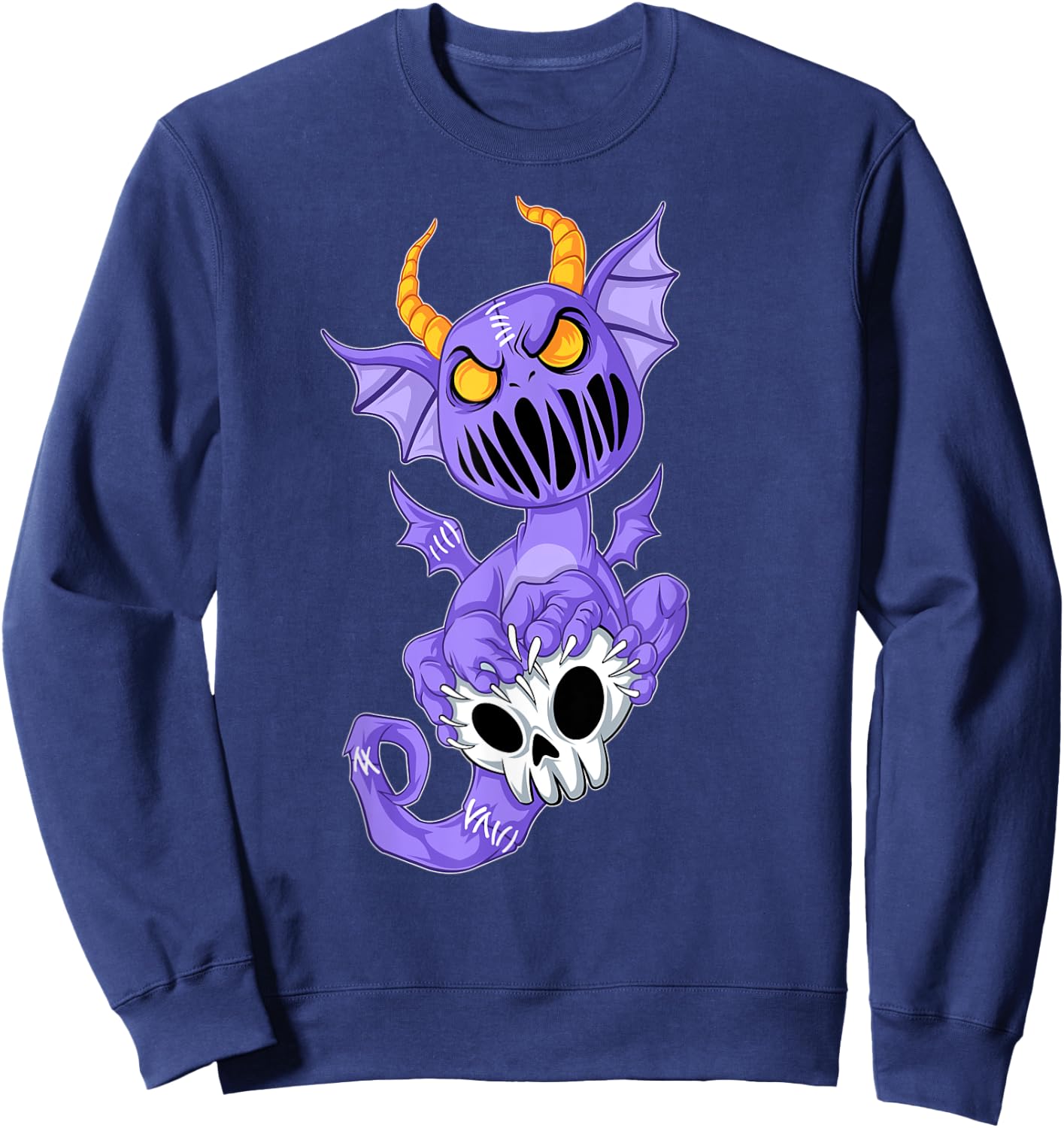Kawaii Pastel Goth Cute Creepy Demon Dragon & Skull Sweatshirt - Sweatshirt | Navy