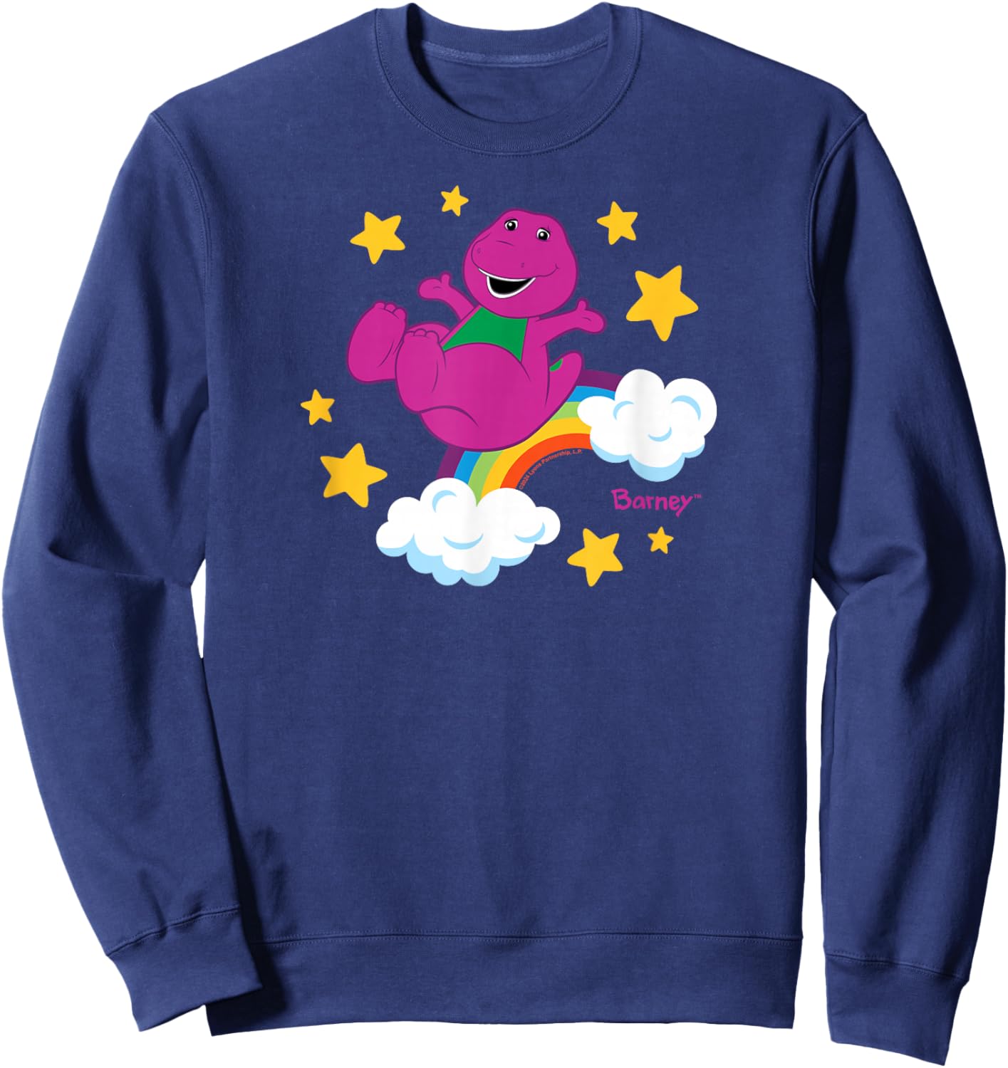 Barney - Sky Stars with Rainbow and Clouds, Purple Dino Sweatshirt - Sweatshirt | Navy