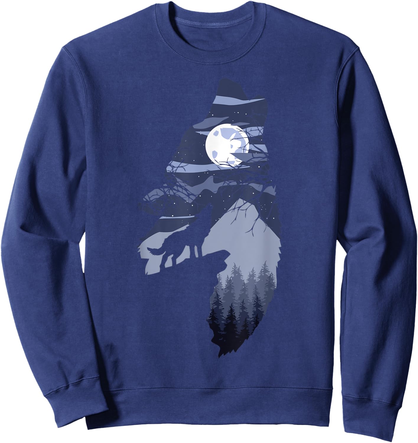 Forest with Full-Moon and Cliff Of Silhouette Howling Wolf Sweatshirt - Sweatshirt | Navy