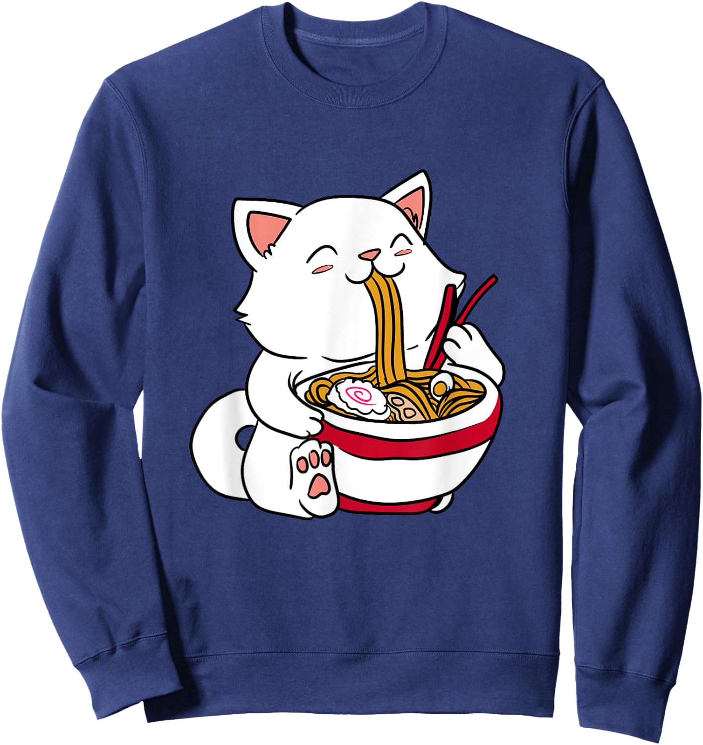 Brand Kawaii Cat Eating Ramen Noodles Japanese Food Anime Sweatshirt - Sweatshirt | Navy