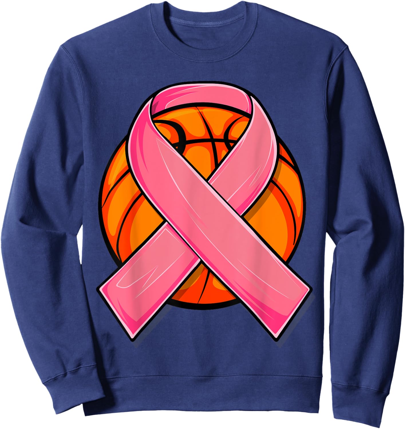 Breast Cancer Basketball, Pink Ribbon Basketball Kids Sweatshirt - Sweatshirt | Navy