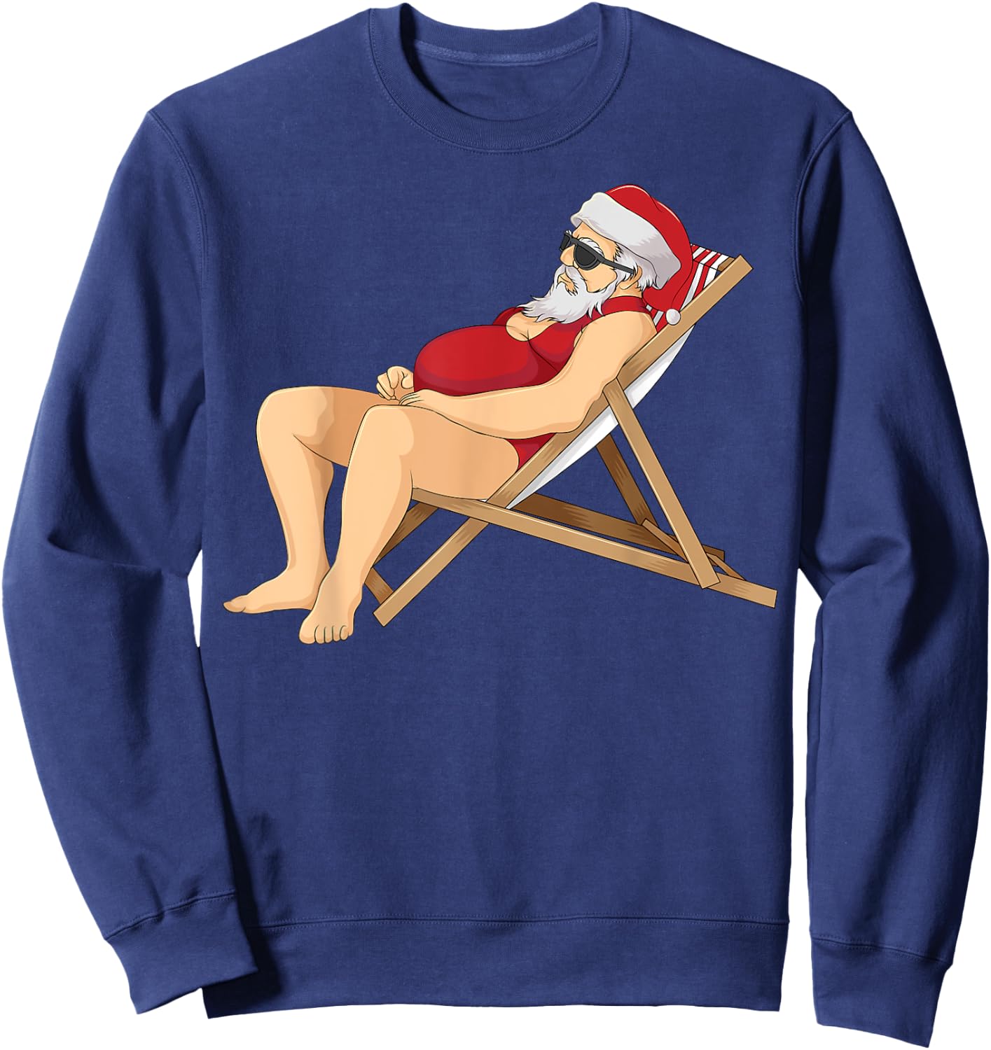 Funny Santa Sunbathing Red Mankini | Cool Beach Summer Gift Sweatshirt - Sweatshirt | Navy