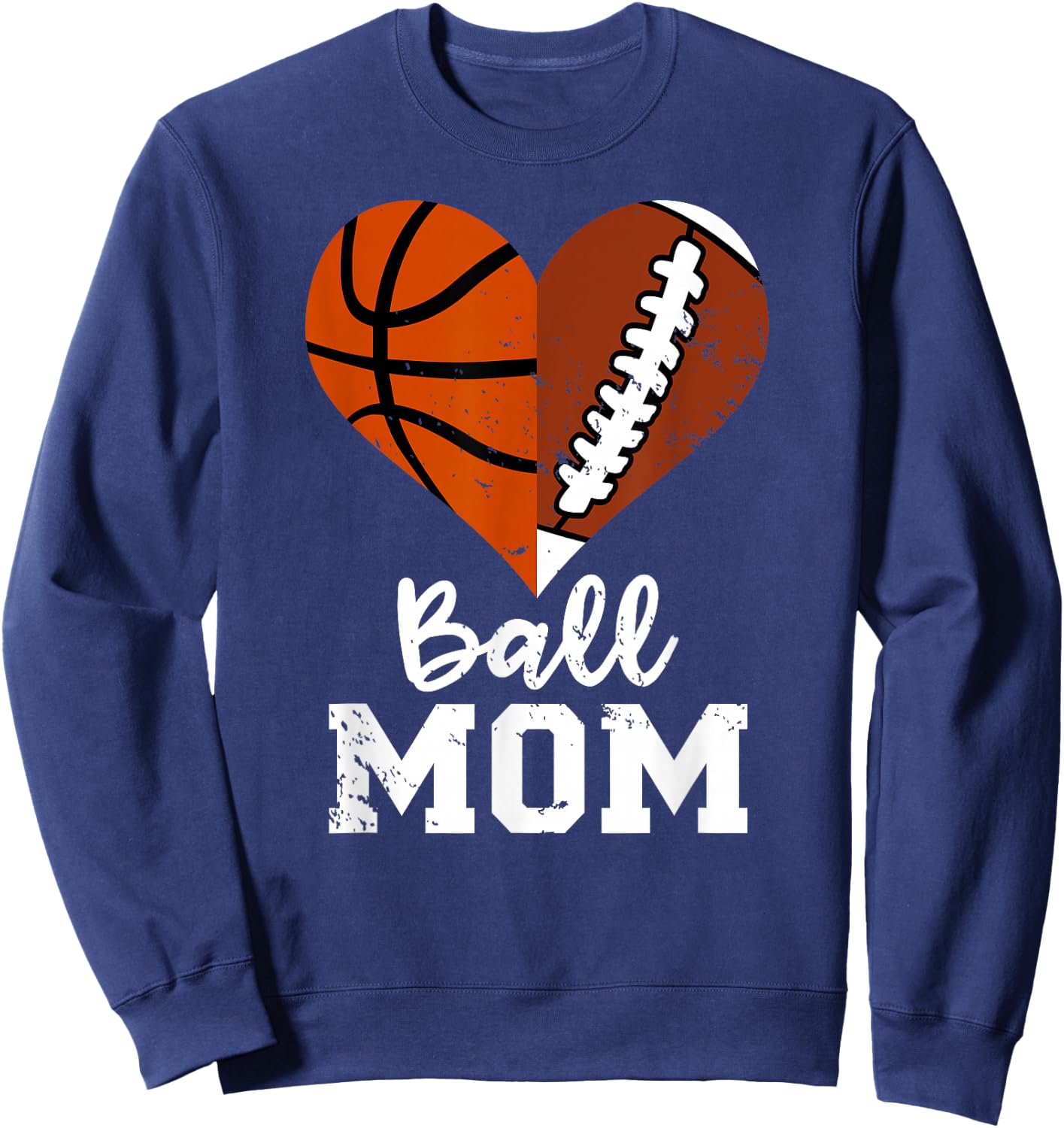 Ball Mom Heart Funny Football Basketball Mom Sweatshirt - Sweatshirt | Navy
