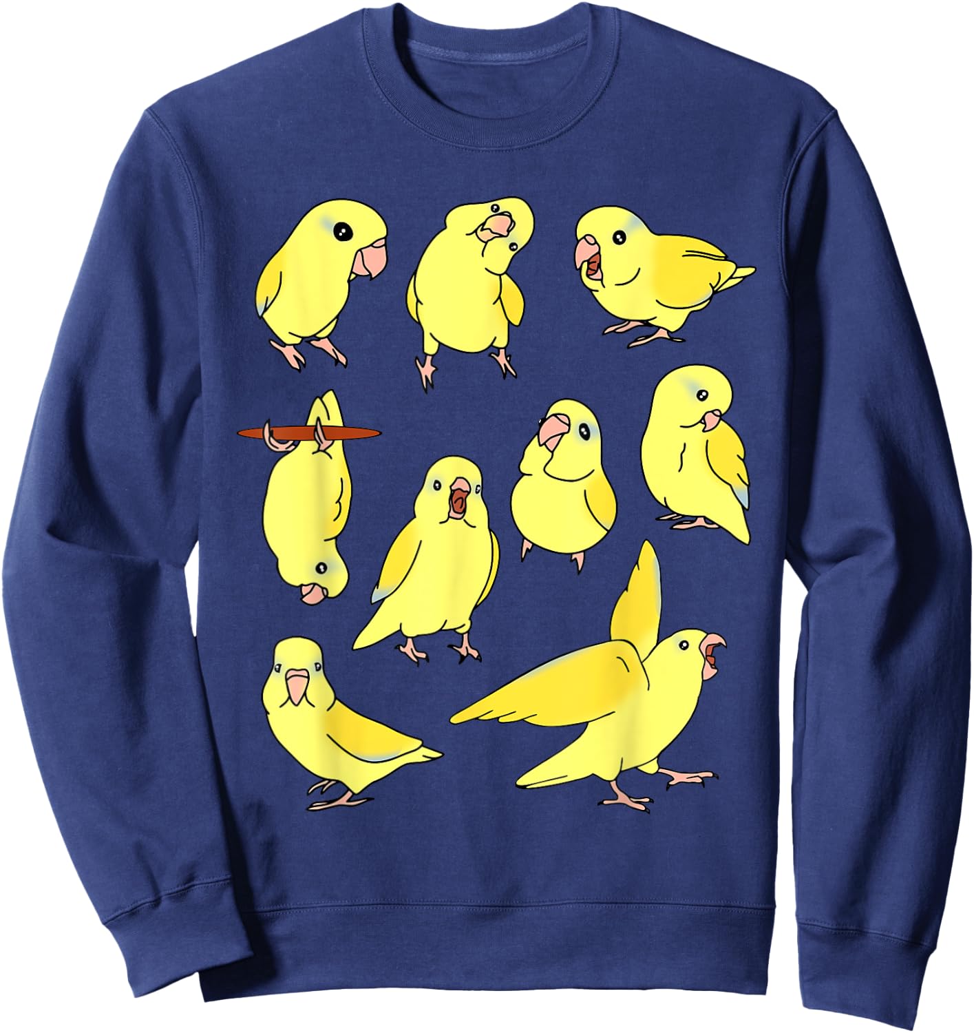 Cute Yellow Parrotlet Pattern Funny Parrots doodles Sweatshirt - Sweatshirt | Navy