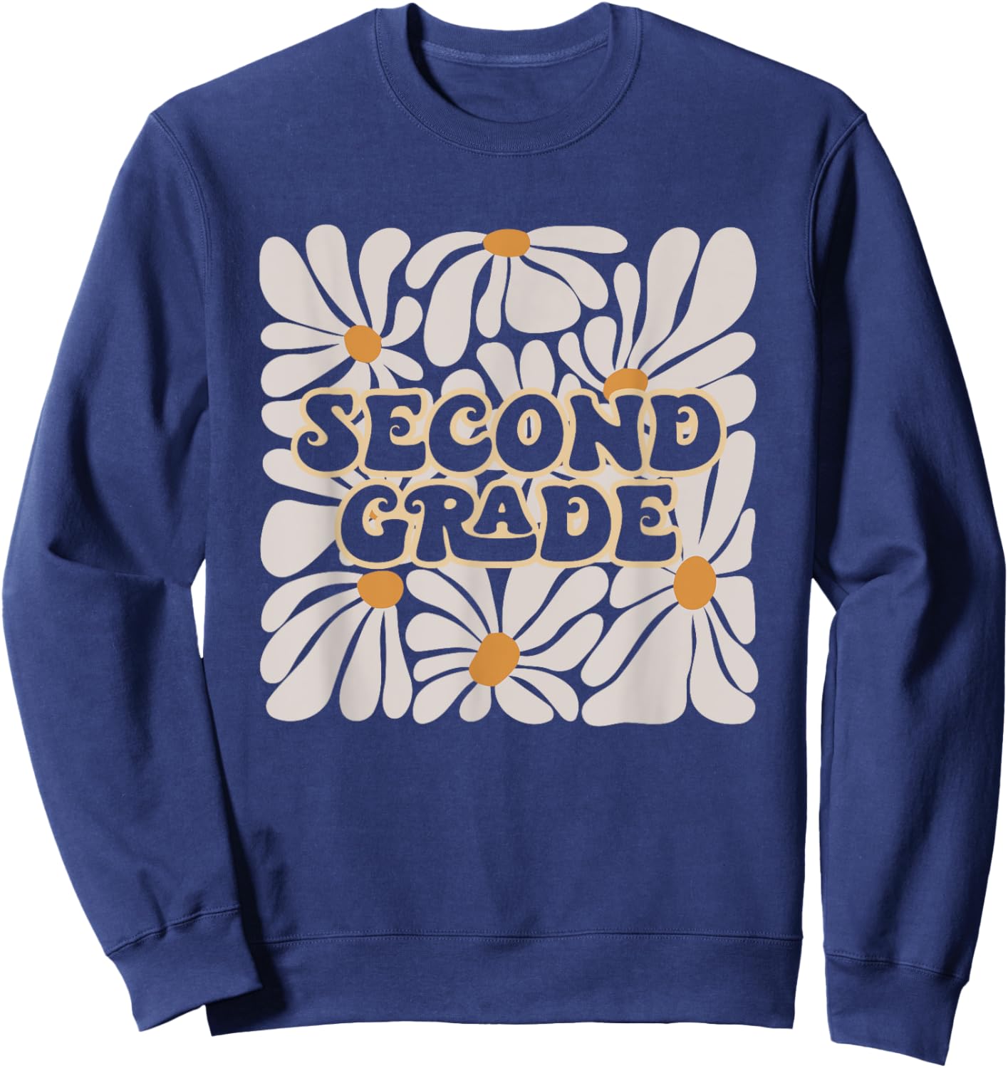 Retro Flower Power Squared Second 2nd Grade Back To School Sweatshirt - Sweatshirt | Navy
