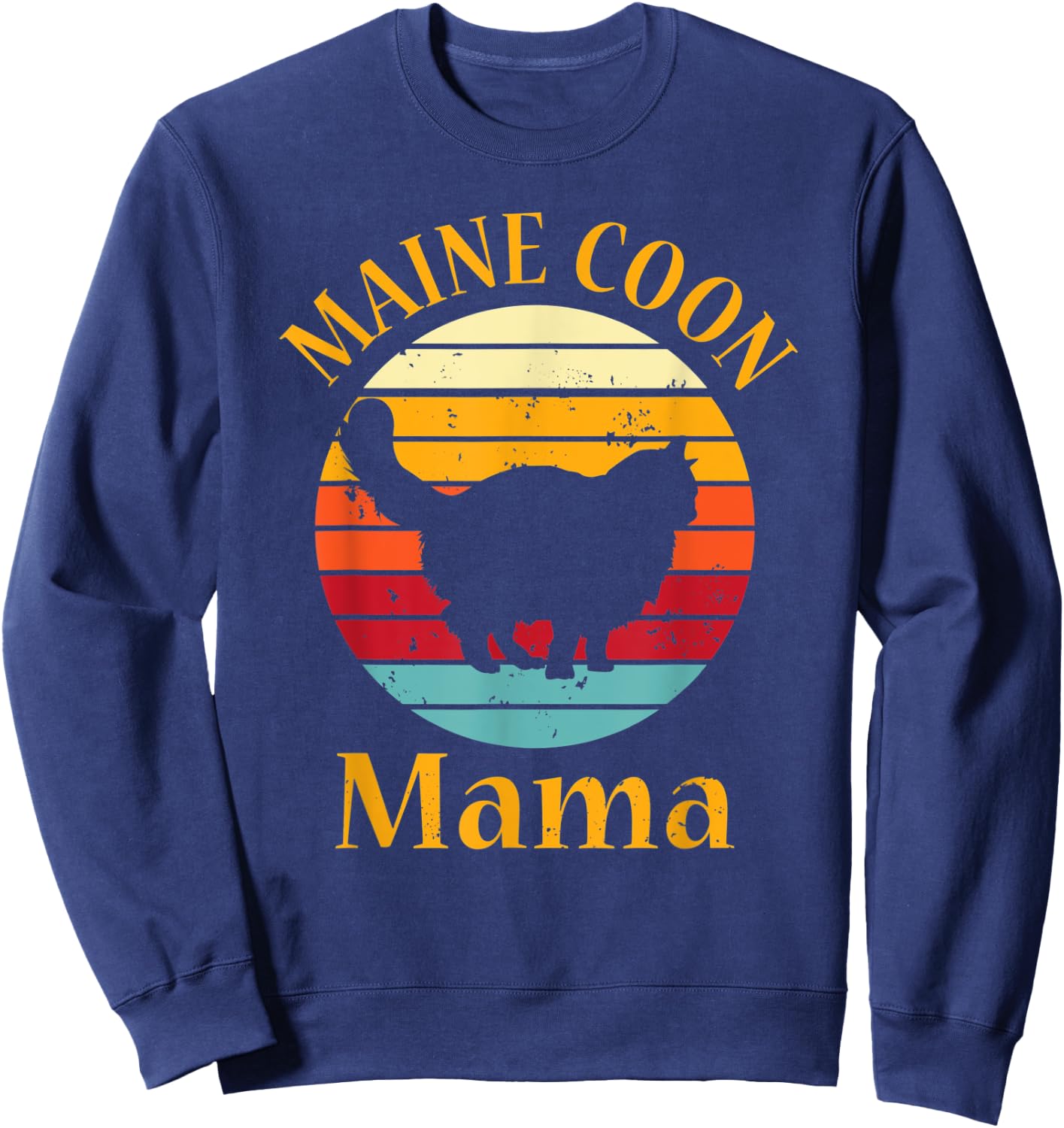 Retro Maine Coon Cat Mom Pet Owner Vintage Maine Coon Mama Men Women Sweatshirt - Sweatshirt | Navy