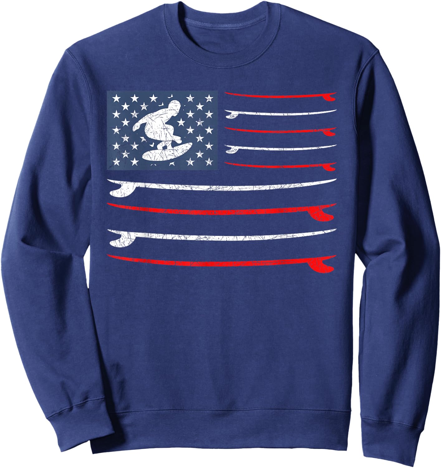 US Flag 4th Of July Surf Patriotic Surfer Surfing Sweatshirt - Sweatshirt | Navy