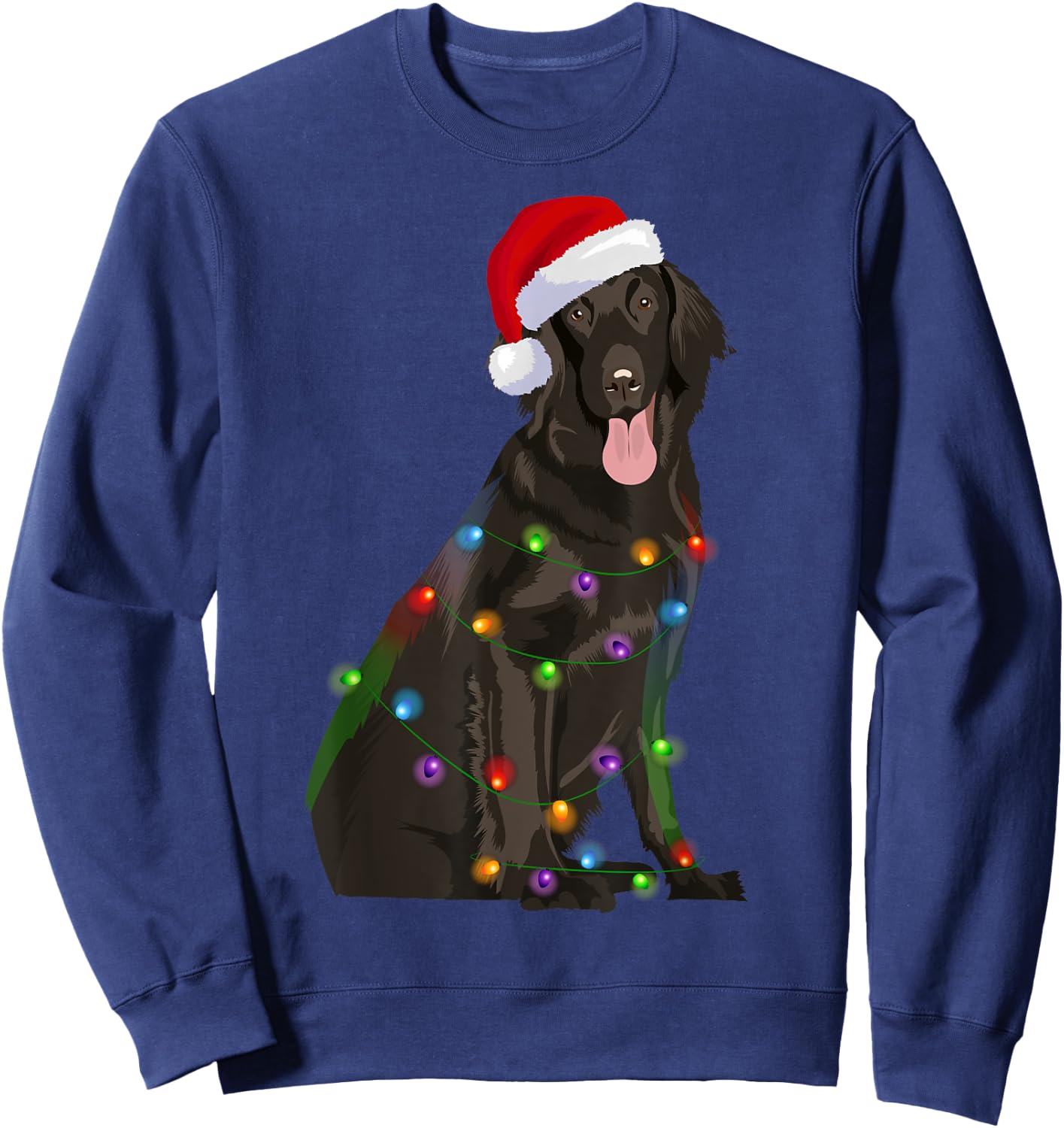 Flat-coated Retriever Christmas Lights Xmas Dog Lover Sweatshirt - Sweatshirt | Navy