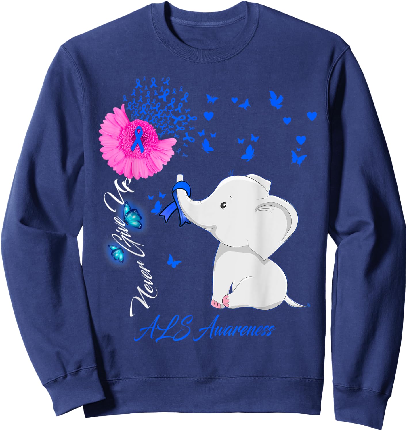 Elephant ALS Awareness - ALS Ribbon Gifts Sweatshirt - Sweatshirt | Navy