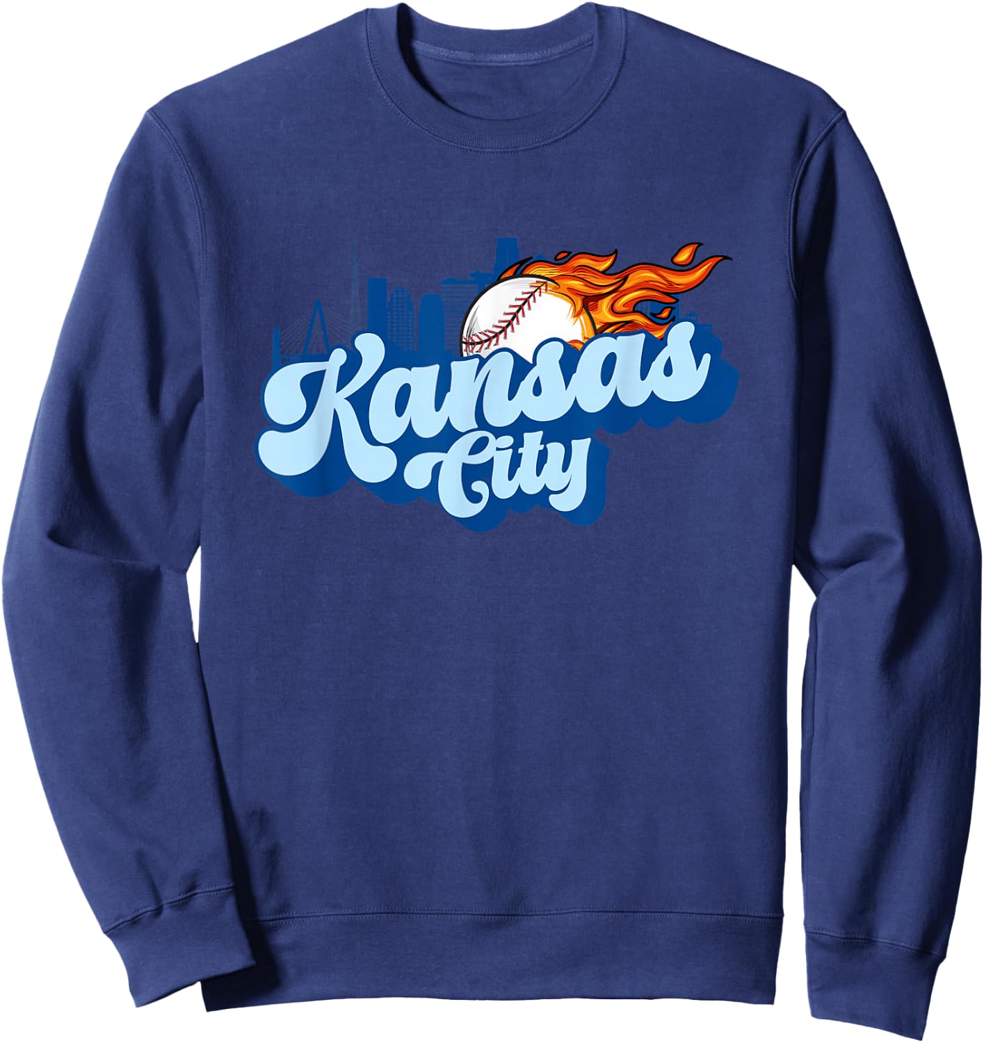 Kansas City Baseball Vintage City Skyline Baseball Lover Sweatshirt - Sweatshirt | Navy
