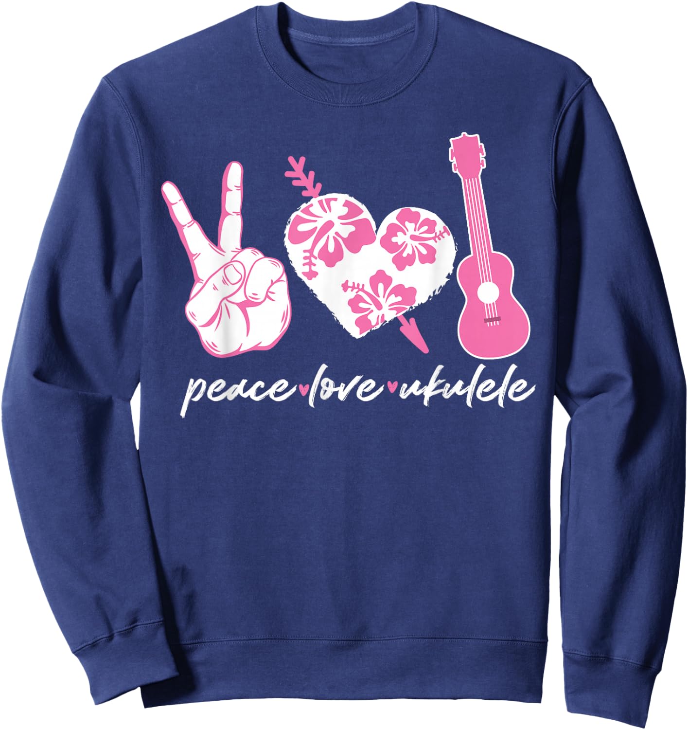 Hawaiian Uke Peace Love Ukulele Flower Heart Sweatshirt - Sweatshirt | Navy
