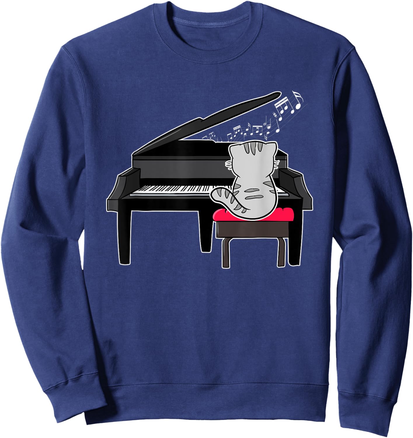 Piano Player Pianist Musical Cat Lover Kitty Owner Meow Sweatshirt - Sweatshirt | Navy