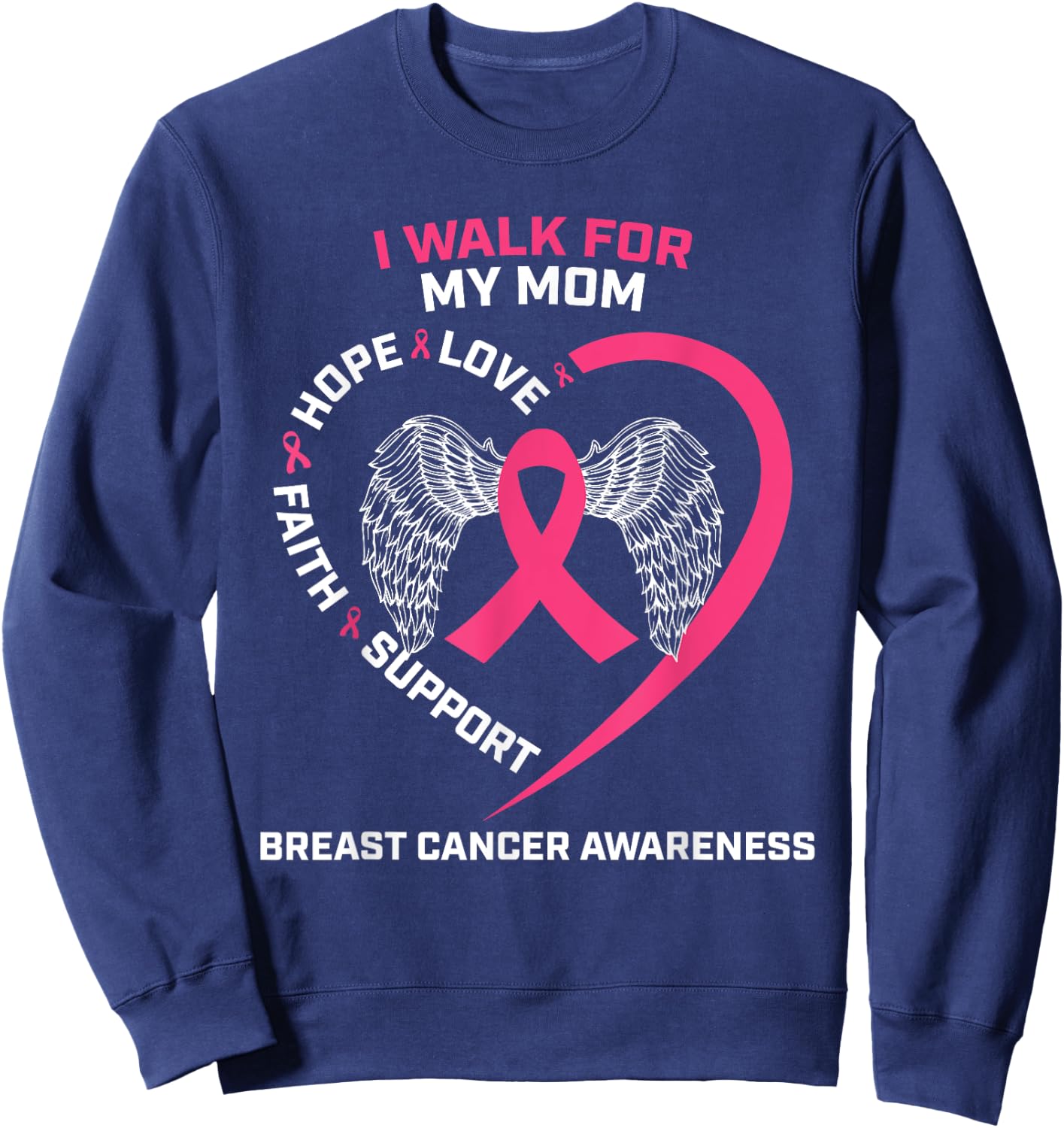 Pink In Memory Of I Walk For My Mom Breast Cancer Awareness Sweatshirt - Sweatshirt | Navy