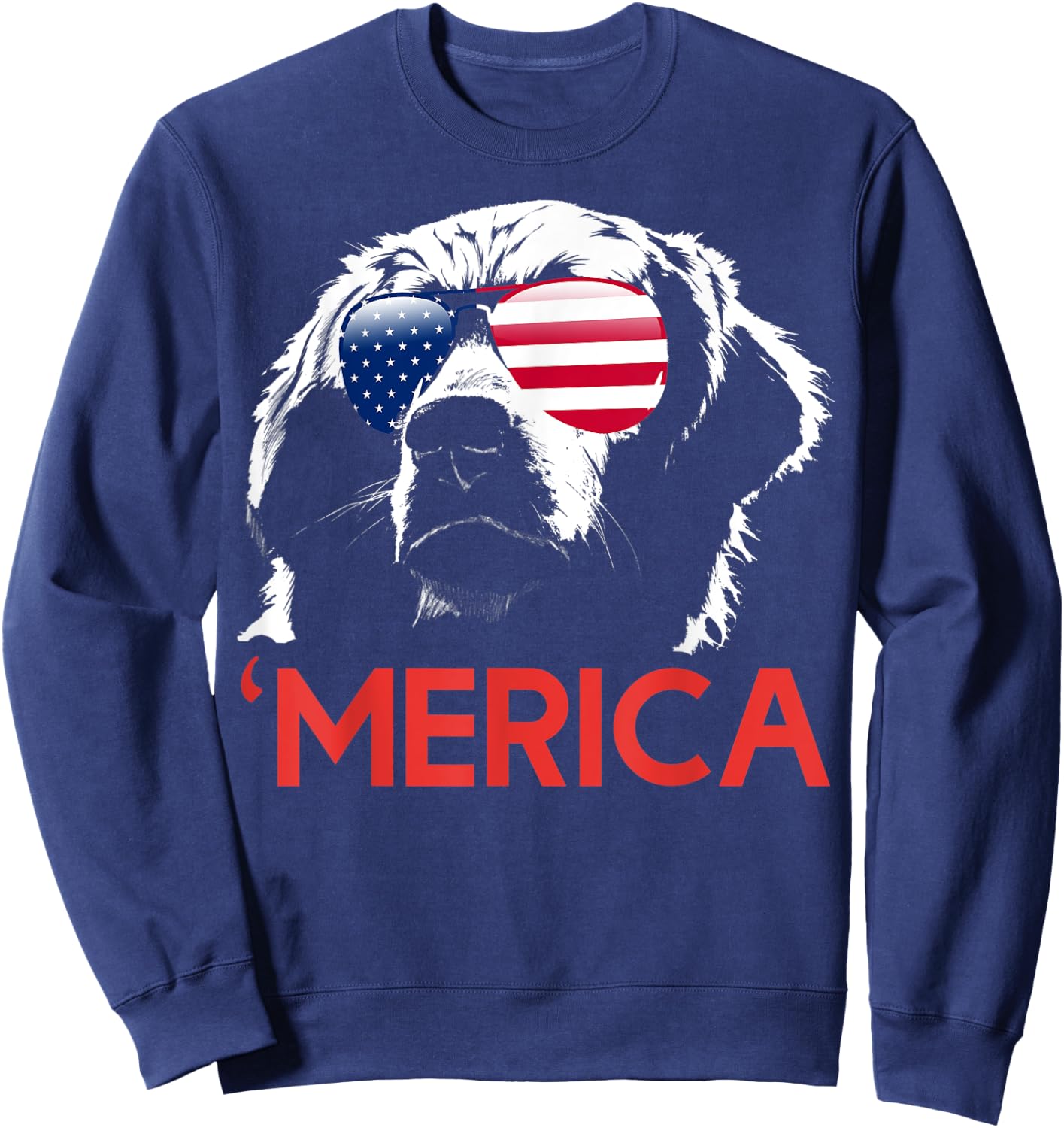 Merica Golden Retriever American Flag 4th of July Sweatshirt - Sweatshirt | Navy