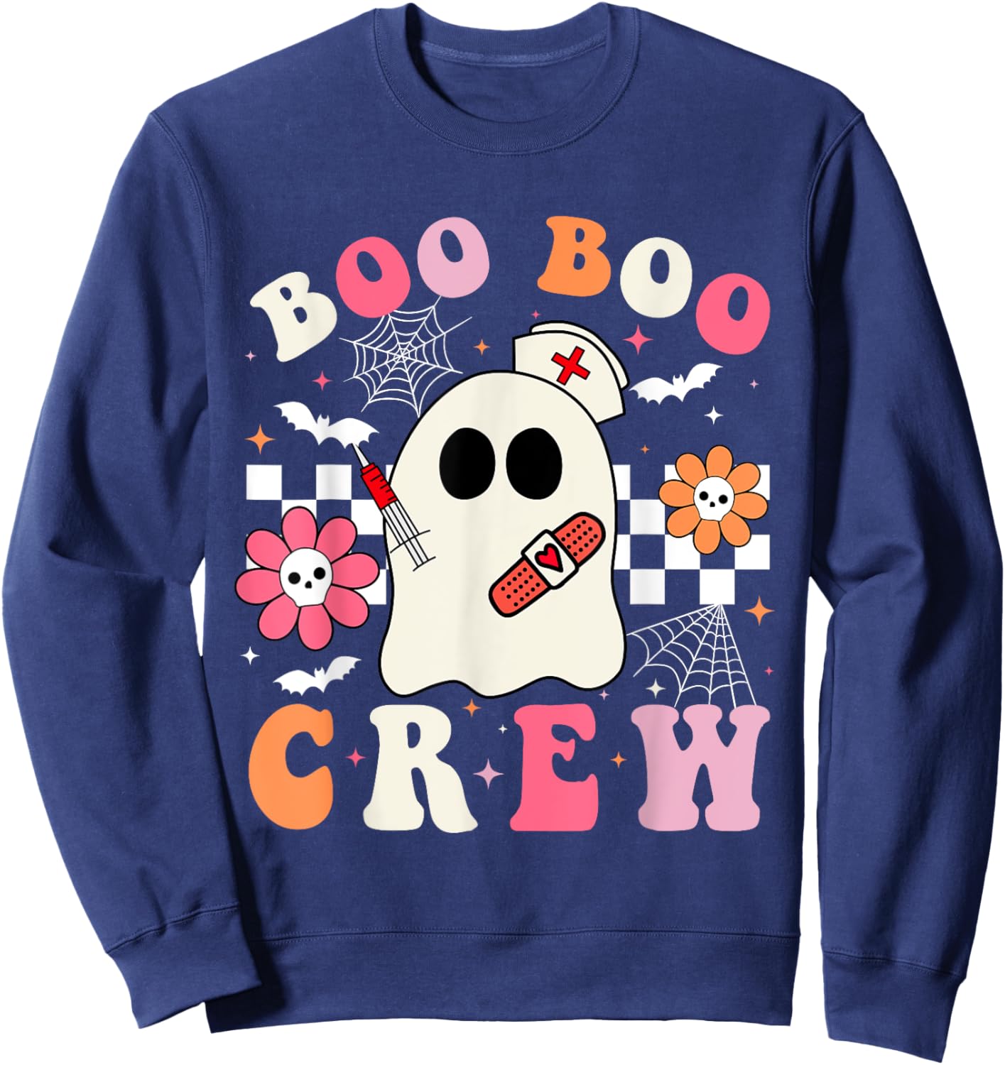 Boo Crew Nurse Halloween Outfits Men Kids Groovy Sweatshirt - Sweatshirt | Navy