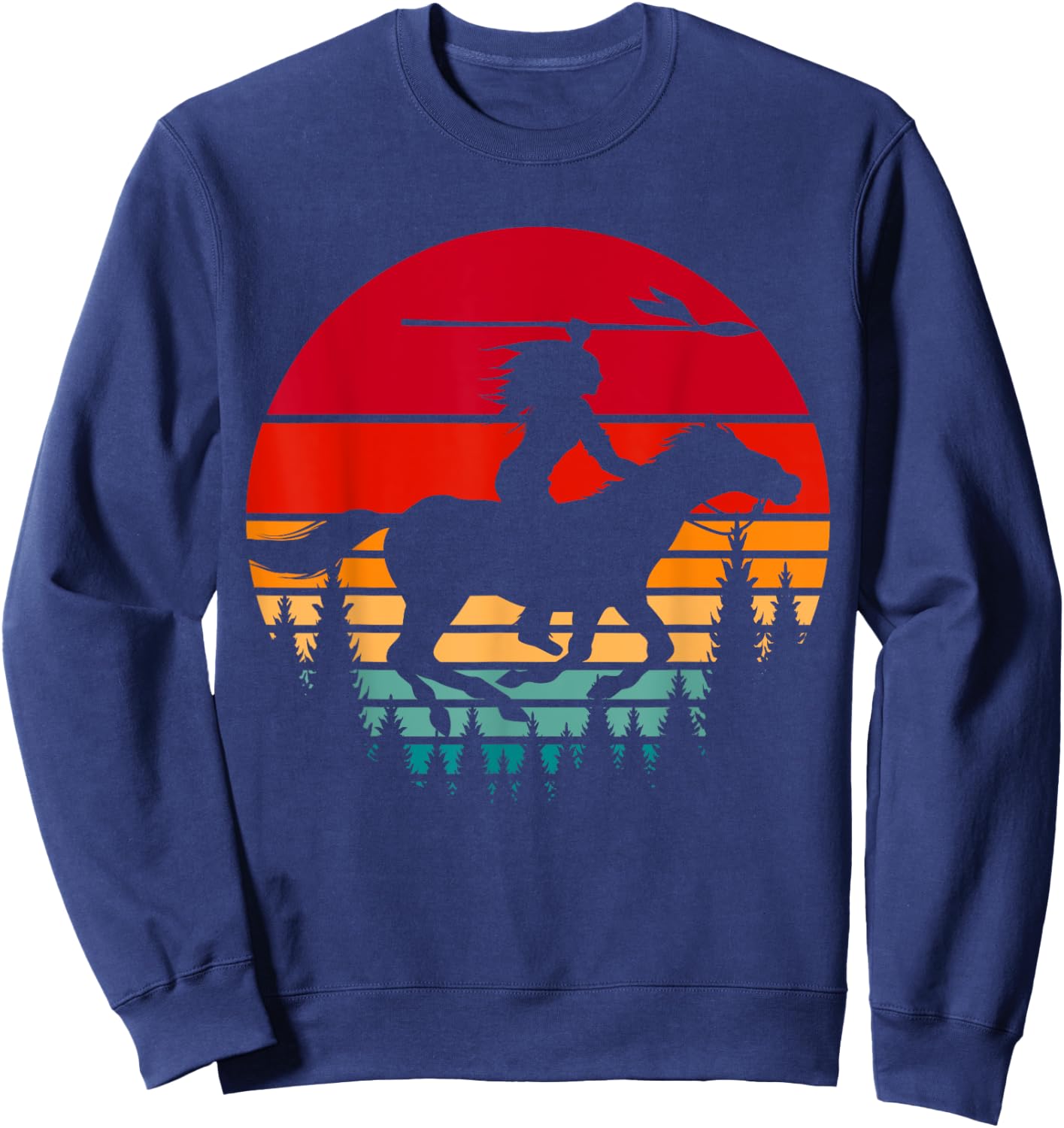 Retro Indigenous Native Pride Horse Riding Native American Sweatshirt - Sweatshirt | Navy