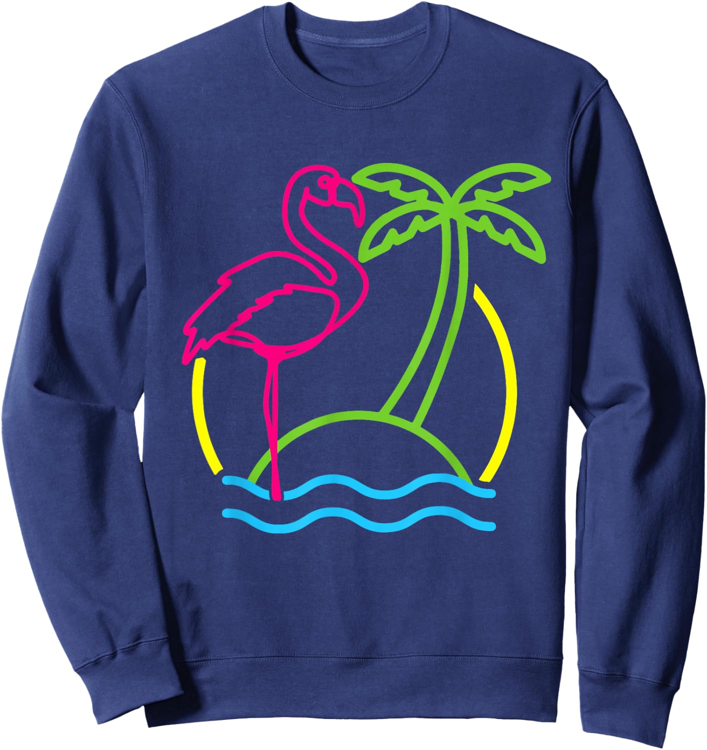 Flamingo Retro 80s Beach Vintage Party Miami Flamingo Lover Sweatshirt - Sweatshirt | Navy