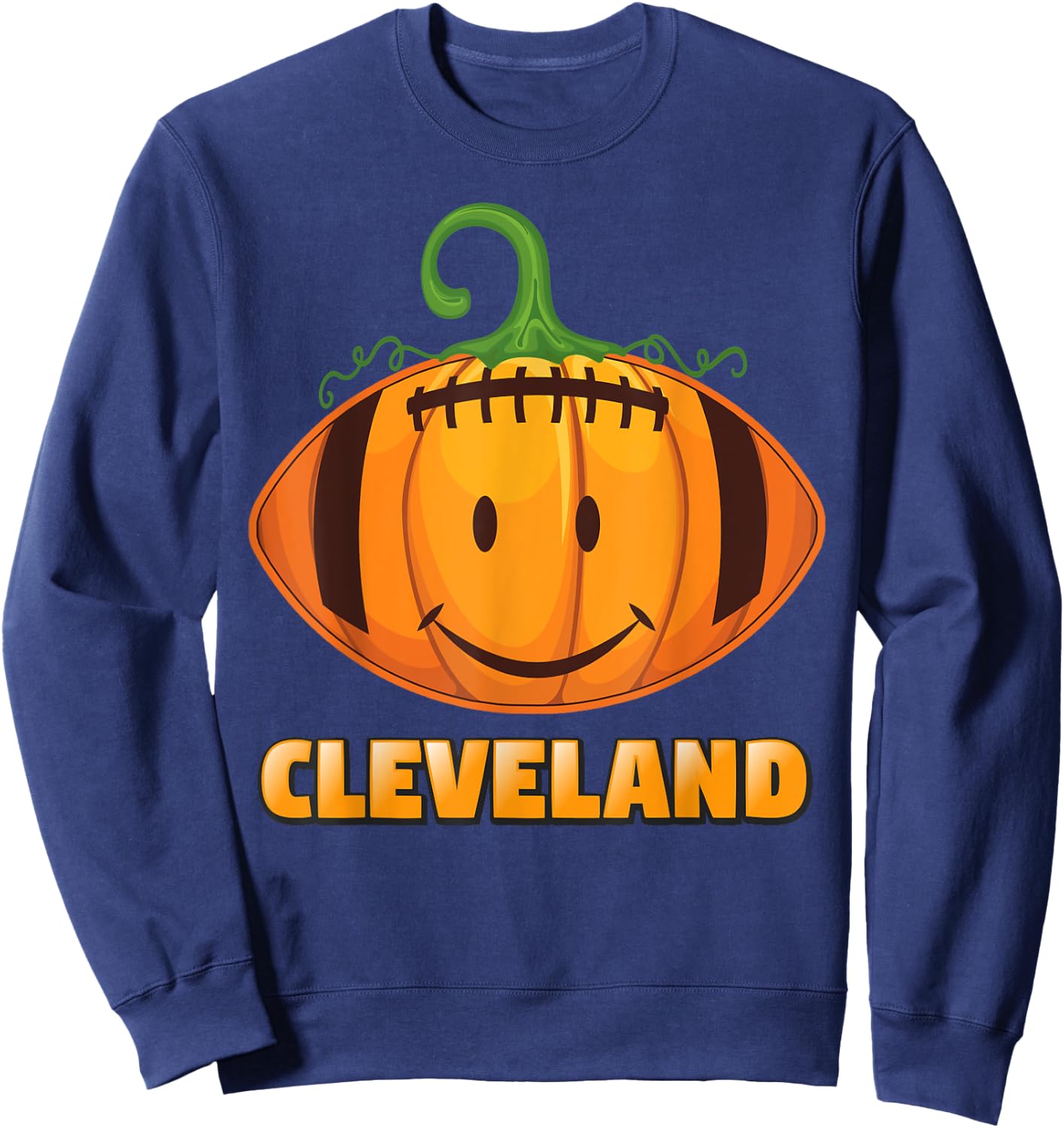 Pumpkin Halloween Costume Cleveland Football Cool Smile Face Sweatshirt - Sweatshirt | Navy