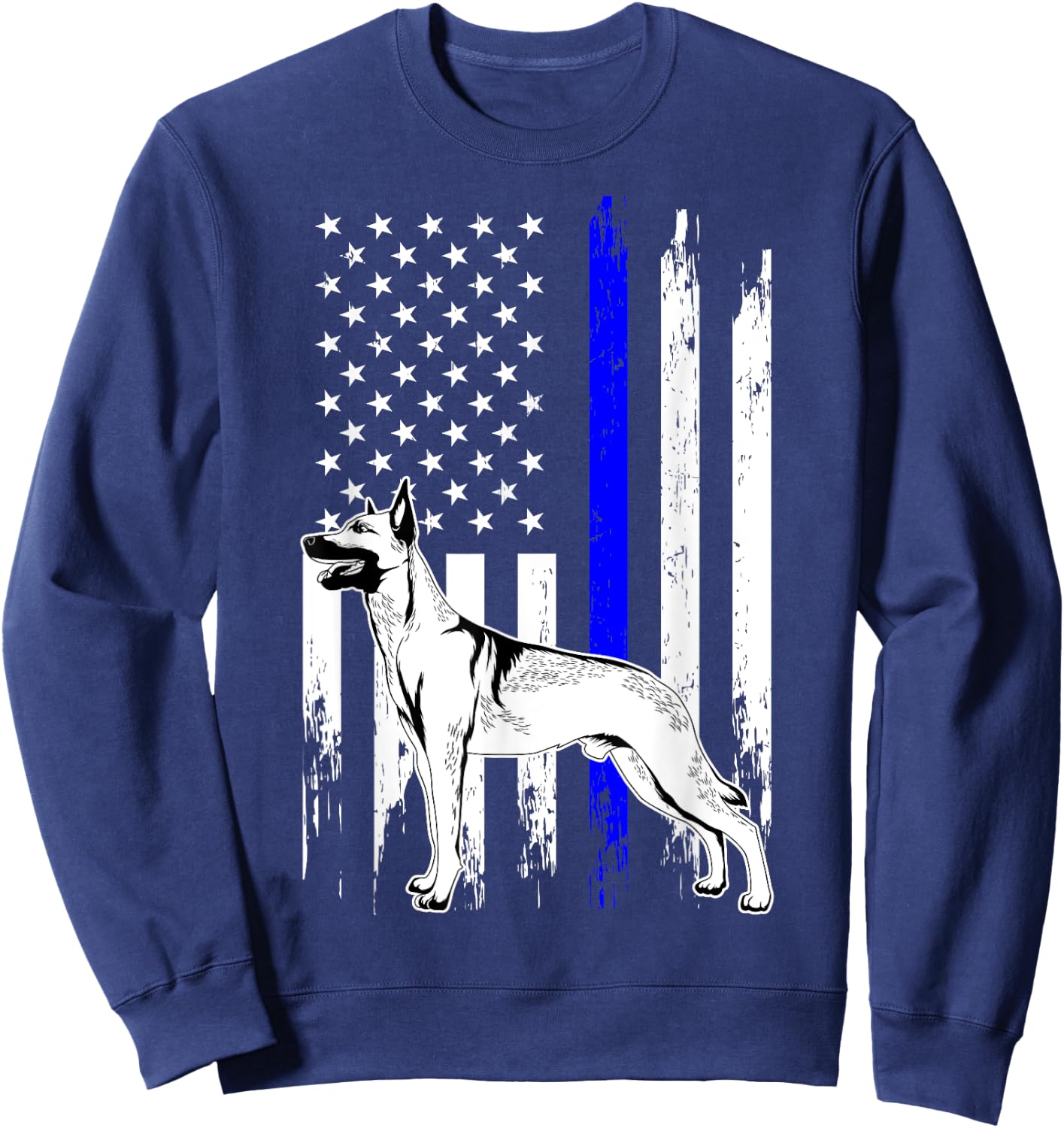 Belgian Malinois K9 Unit Thin Blue Line US Flag Police Gift Sweatshirt - Sweatshirt | Navy