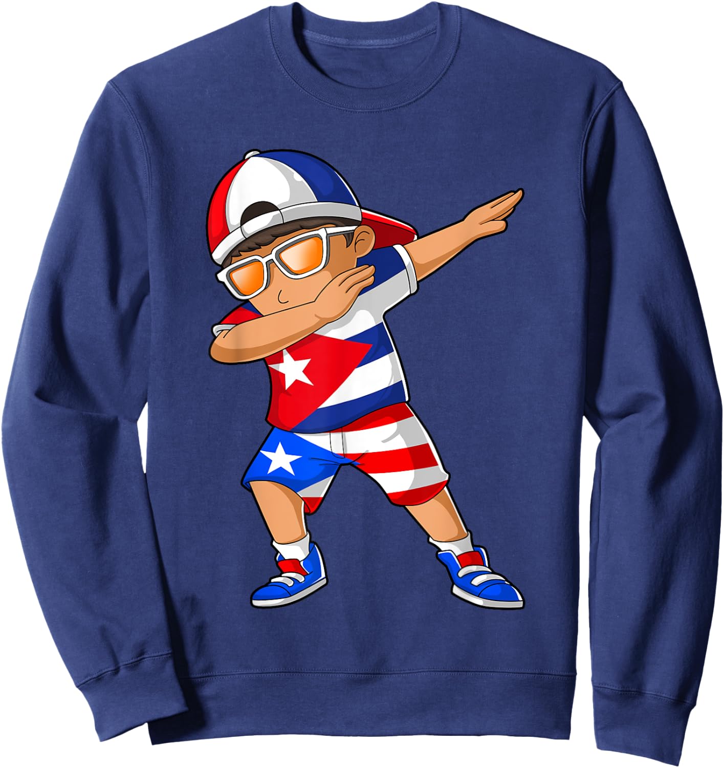 Half Cuban Half Puerto Rican Boy Kid Cuba Puerto Rico Flag Sweatshirt - Sweatshirt | Navy