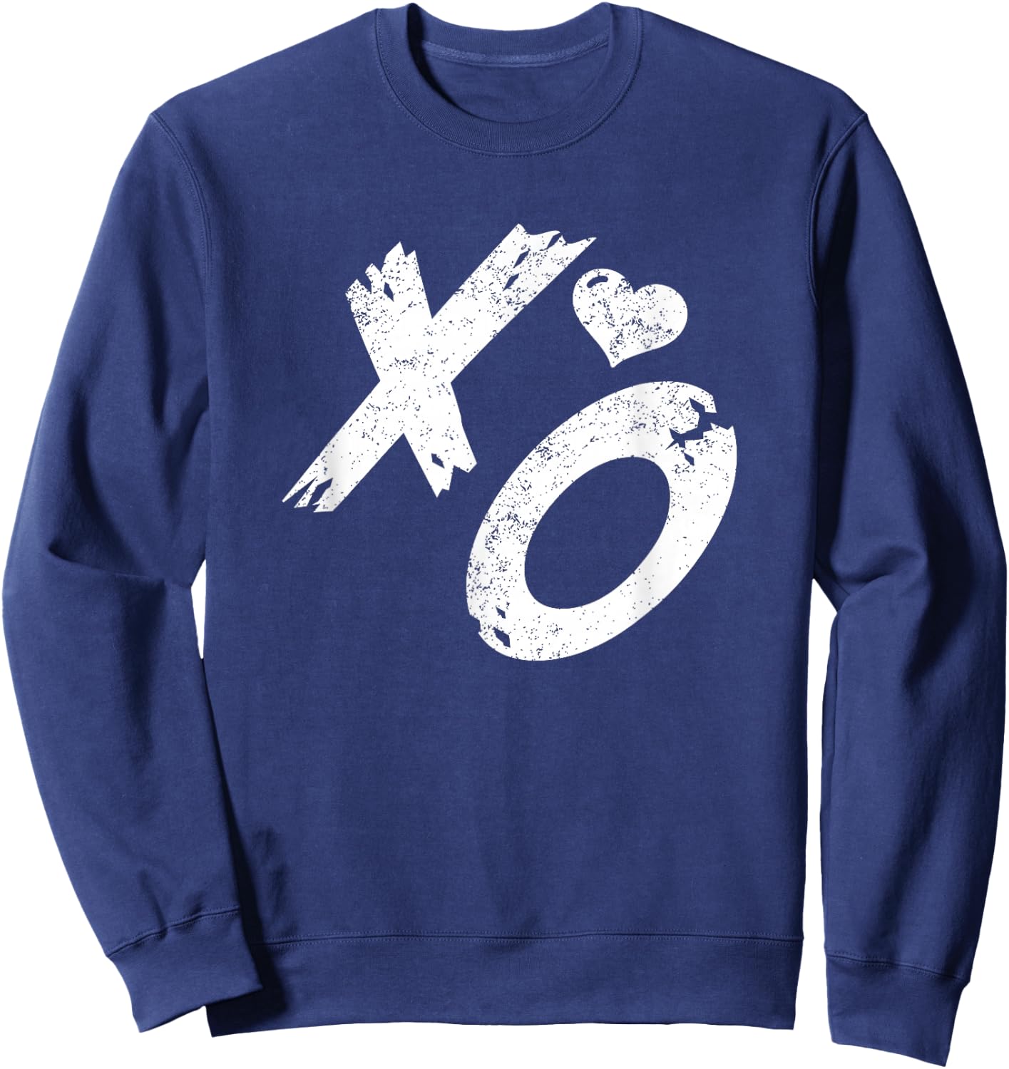 XO Hugs & Kisses with Distressed Heart Vintage Retro Sweatshirt - Sweatshirt | Navy