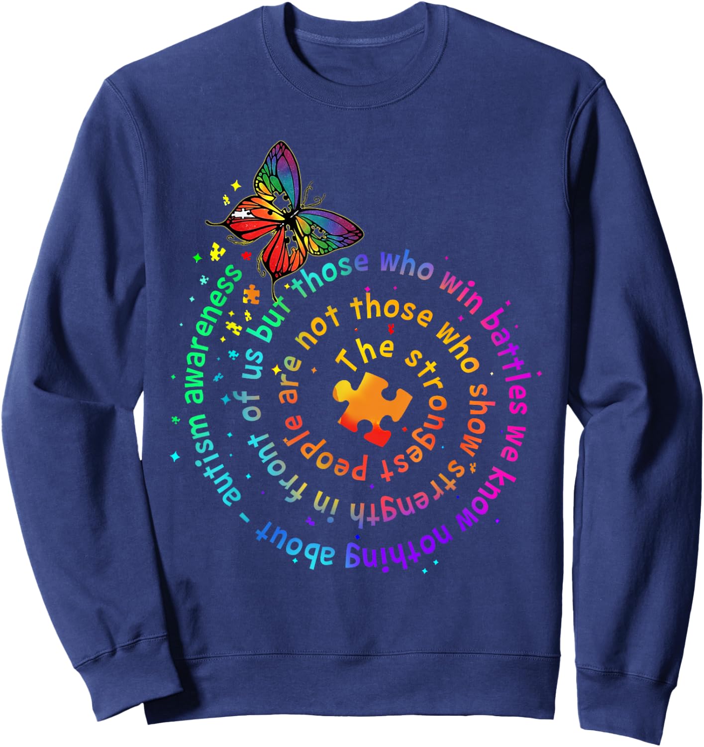 The Strongest People Butterfly Autism Awareness Sweatshirt - Sweatshirt | Navy