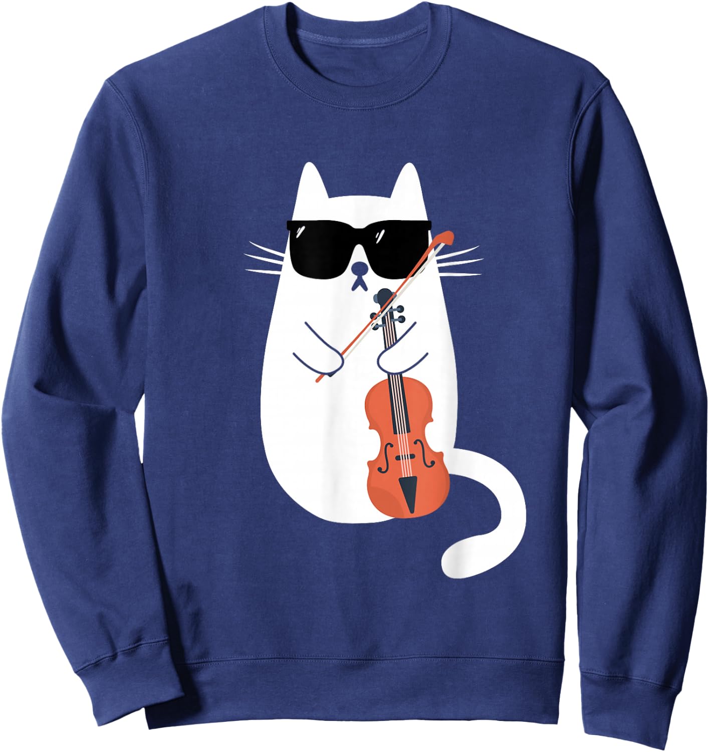 Funny Cat Wearing Sunglasses Playing Violin Viola Musician Sweatshirt - Sweatshirt | Navy