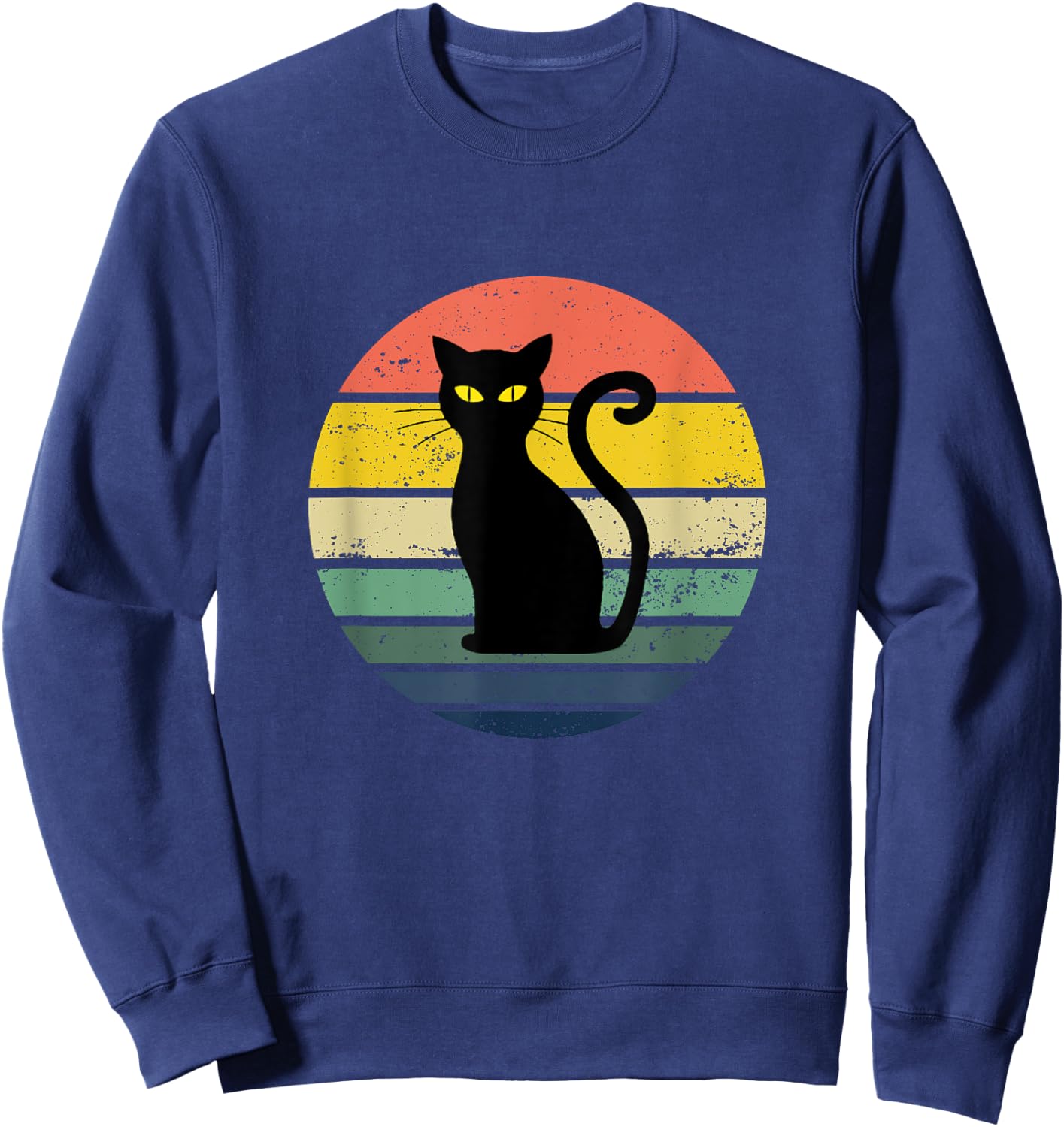 Distressed Retro Sunset Black Cat Women Girls Kids Sweatshirt - Sweatshirt | Navy