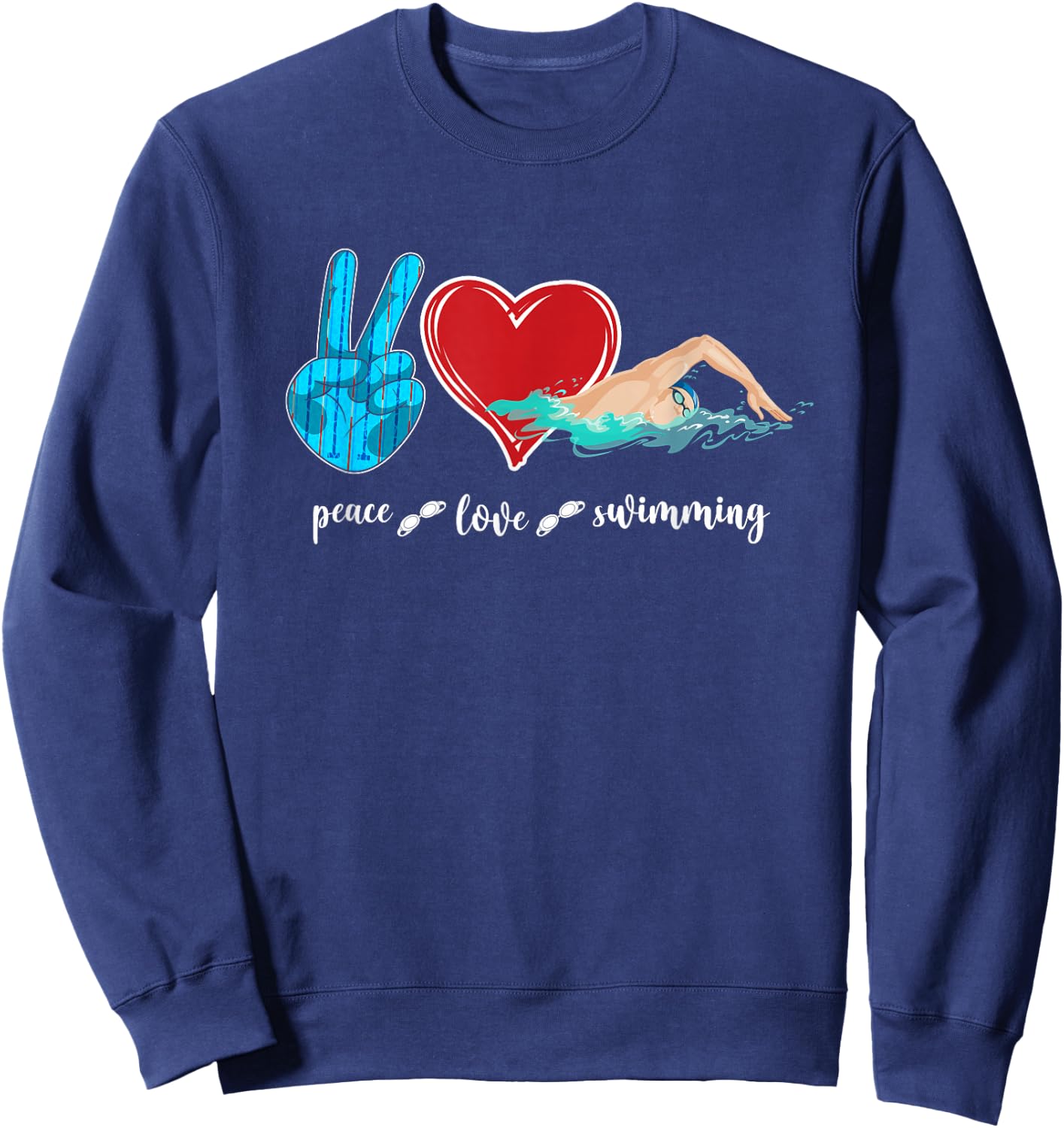 Swimmer Swim Peace Love Swimming Heart Sweatshirt - Sweatshirt | Navy