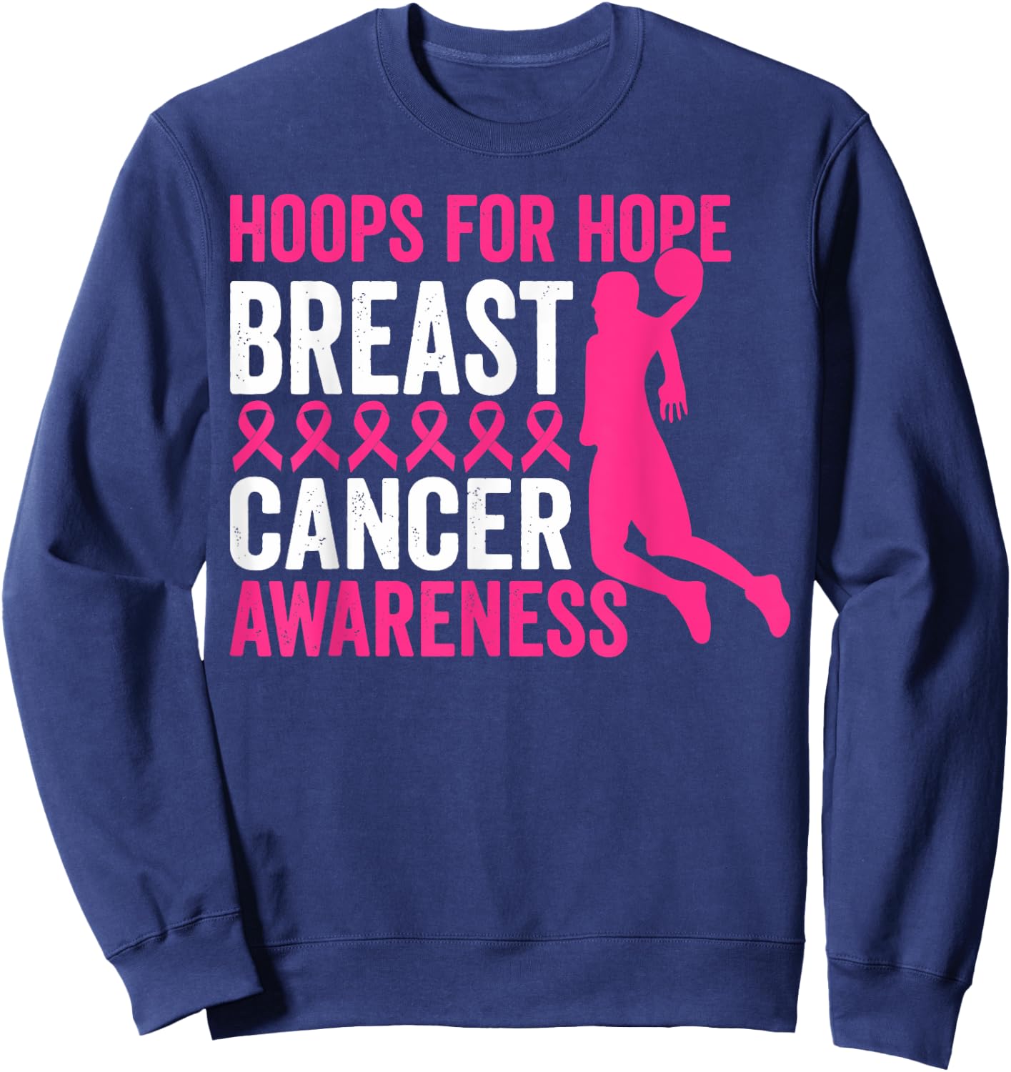Hoops For Hope Basketball Family Breast Cancer Awareness Sweatshirt - Sweatshirt | Navy