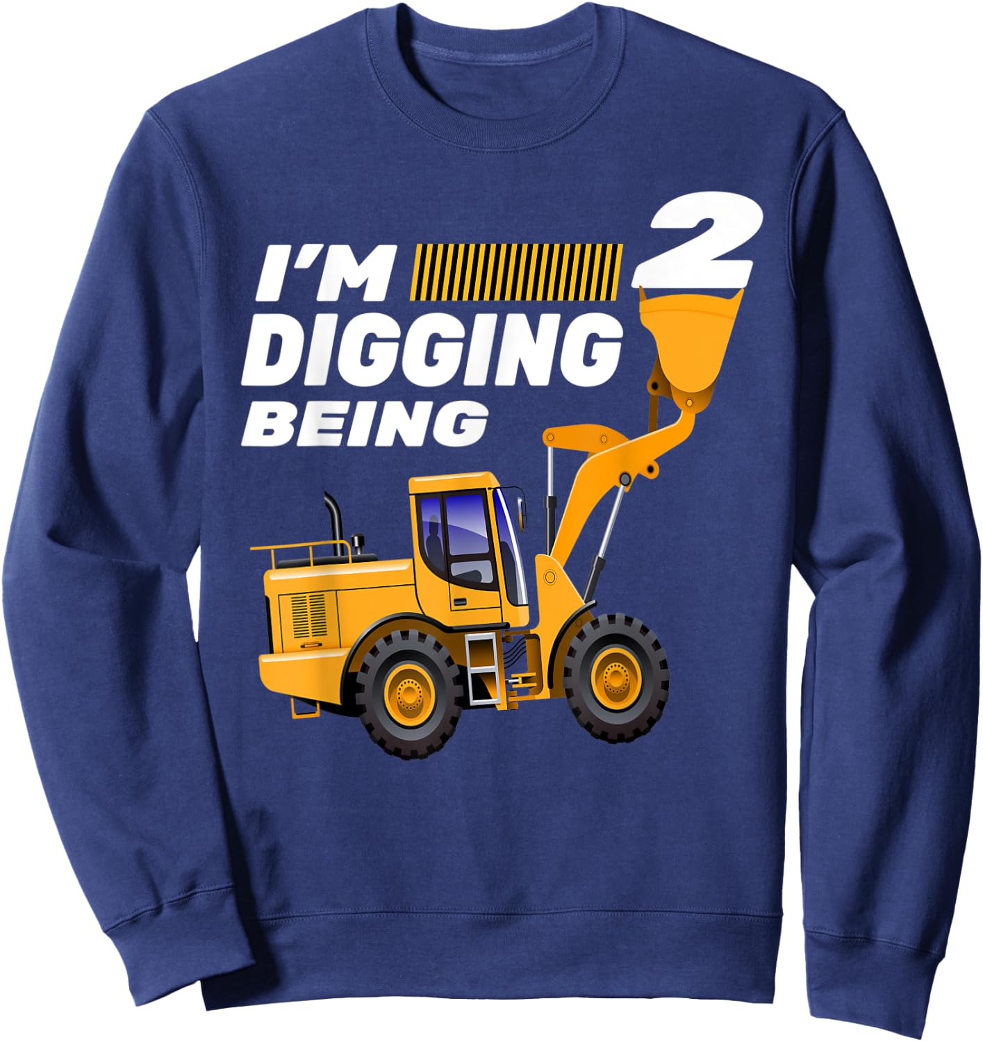 2nd Birthday Shirt Bulldozer Tractor Construction Party Sweatshirt - Sweatshirt | Navy