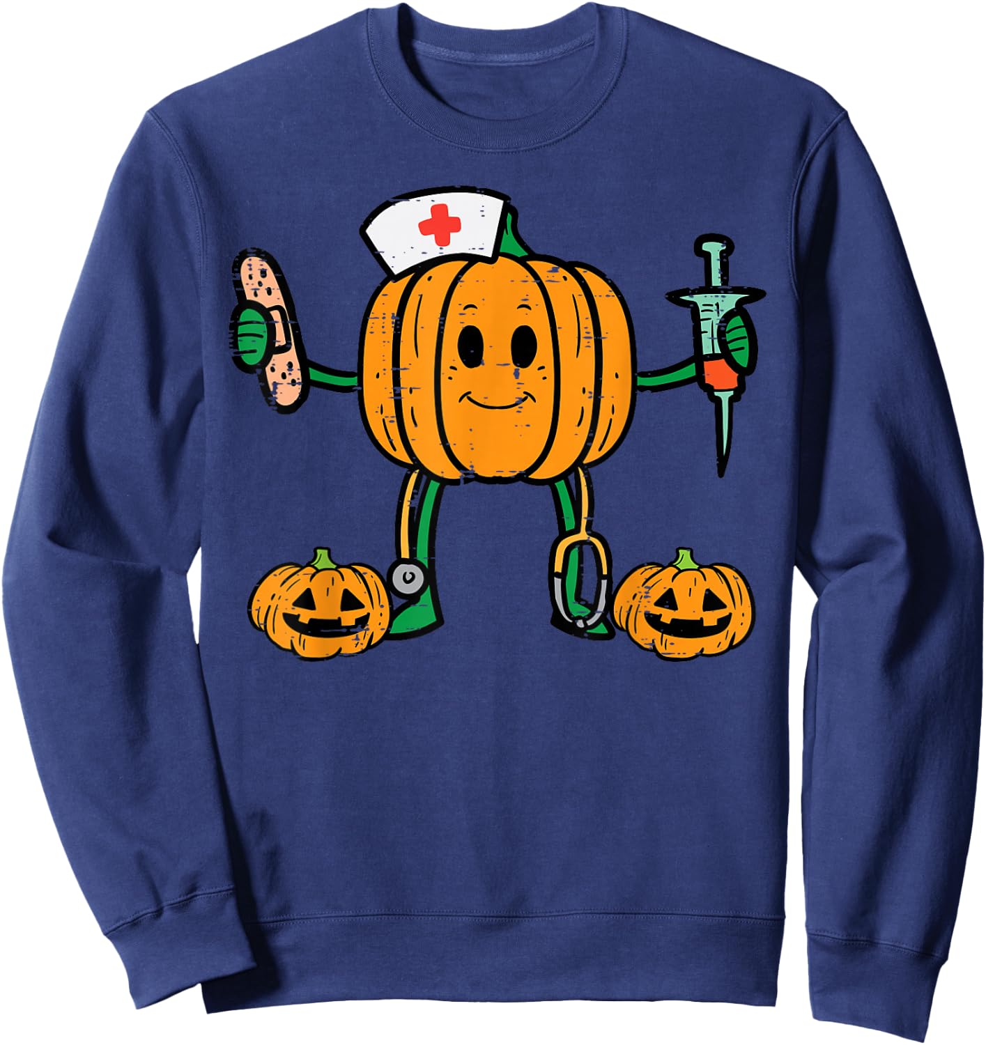 Halloween Nicu Nurse Pumpkin Funny Scrub Top Costume Women Sweatshirt - Sweatshirt | Navy