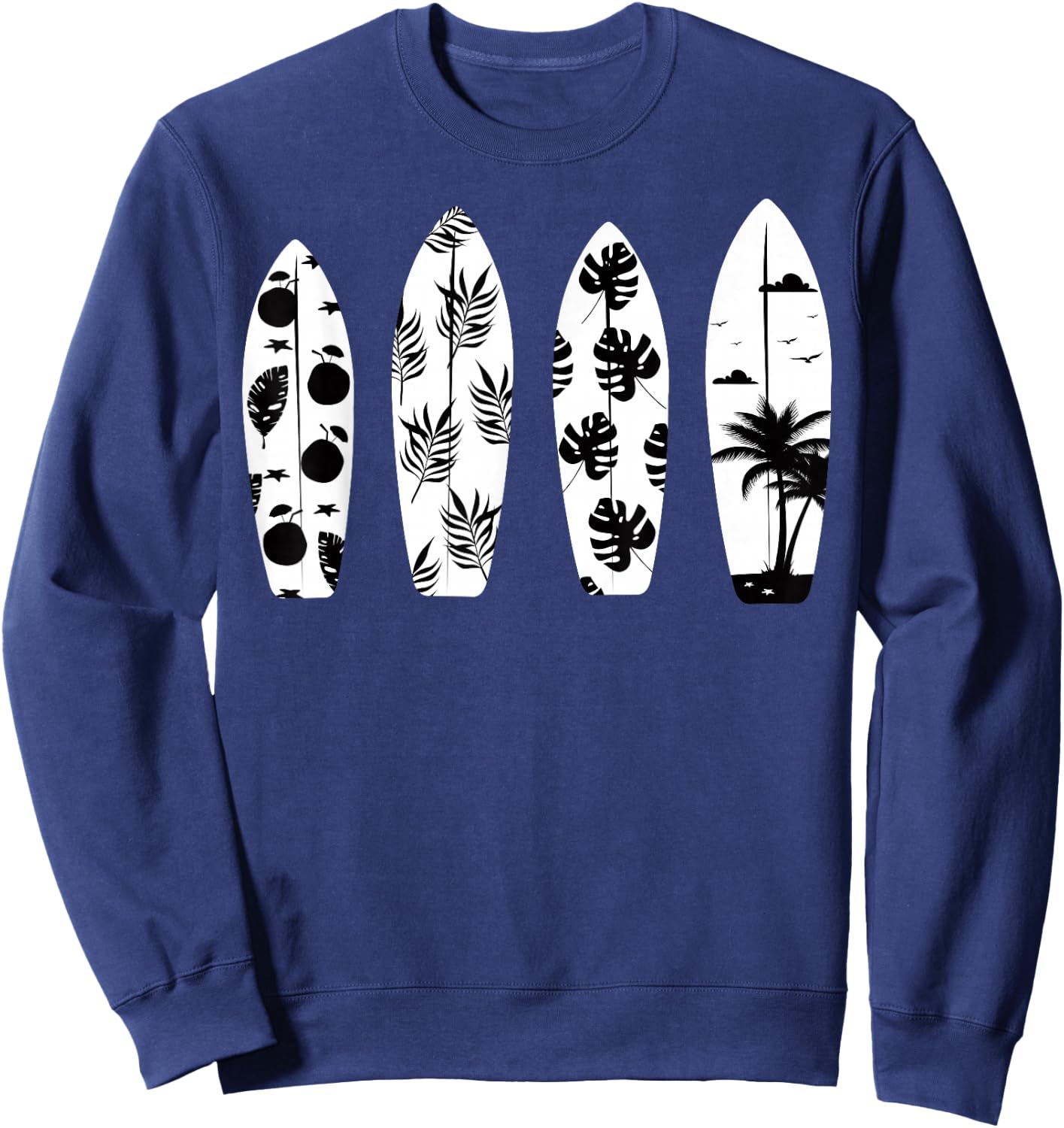 Surfboard Palm Trees Surfing Surfer Waves Surf Beach Summer Women Girls Kids Sweatshirt - Sweatshirt | Navy
