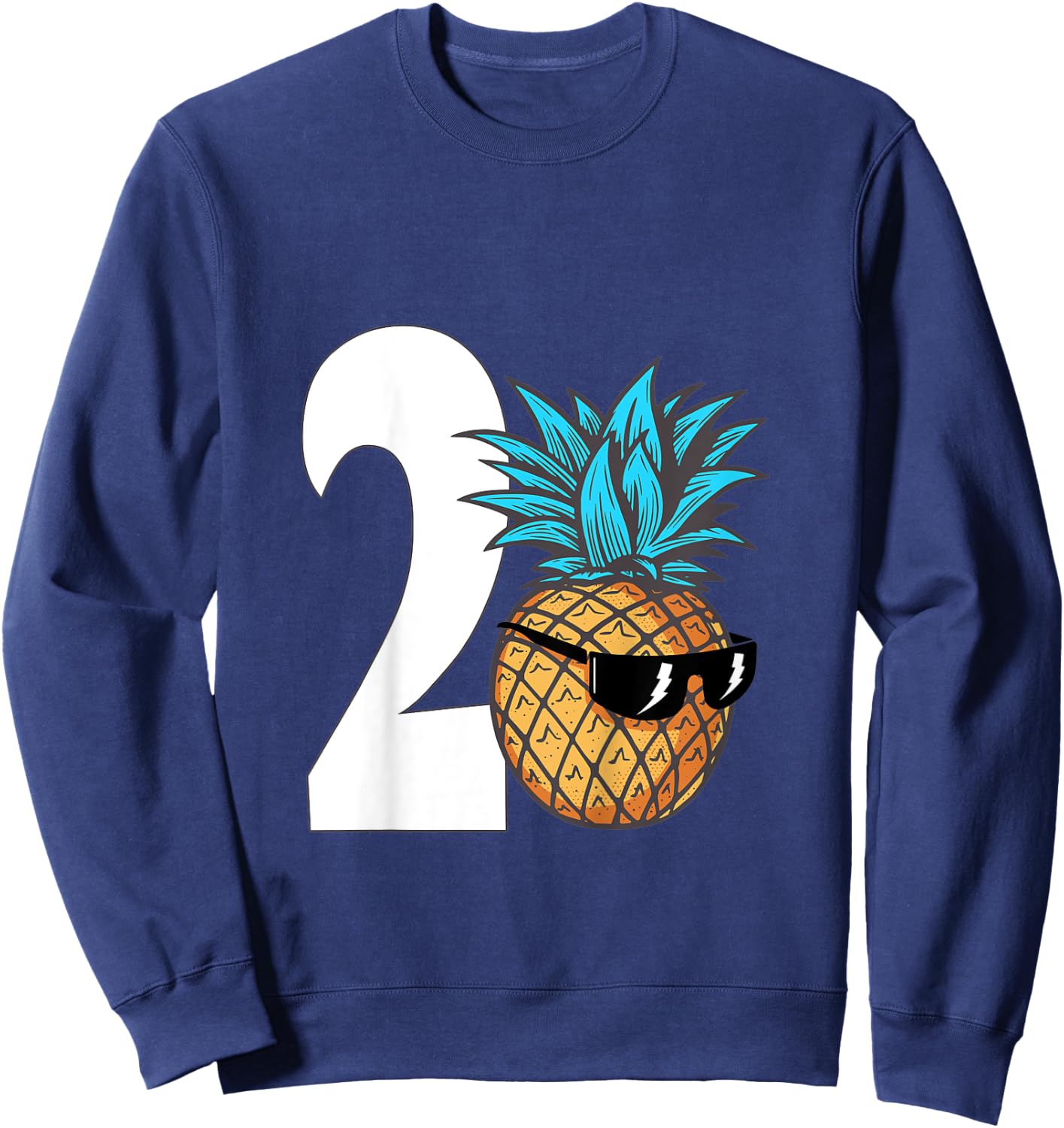 Kids Two Year Old Birthday Boy Cool Pineapple 2nd Birthday Party Sweatshirt - Sweatshirt | Navy
